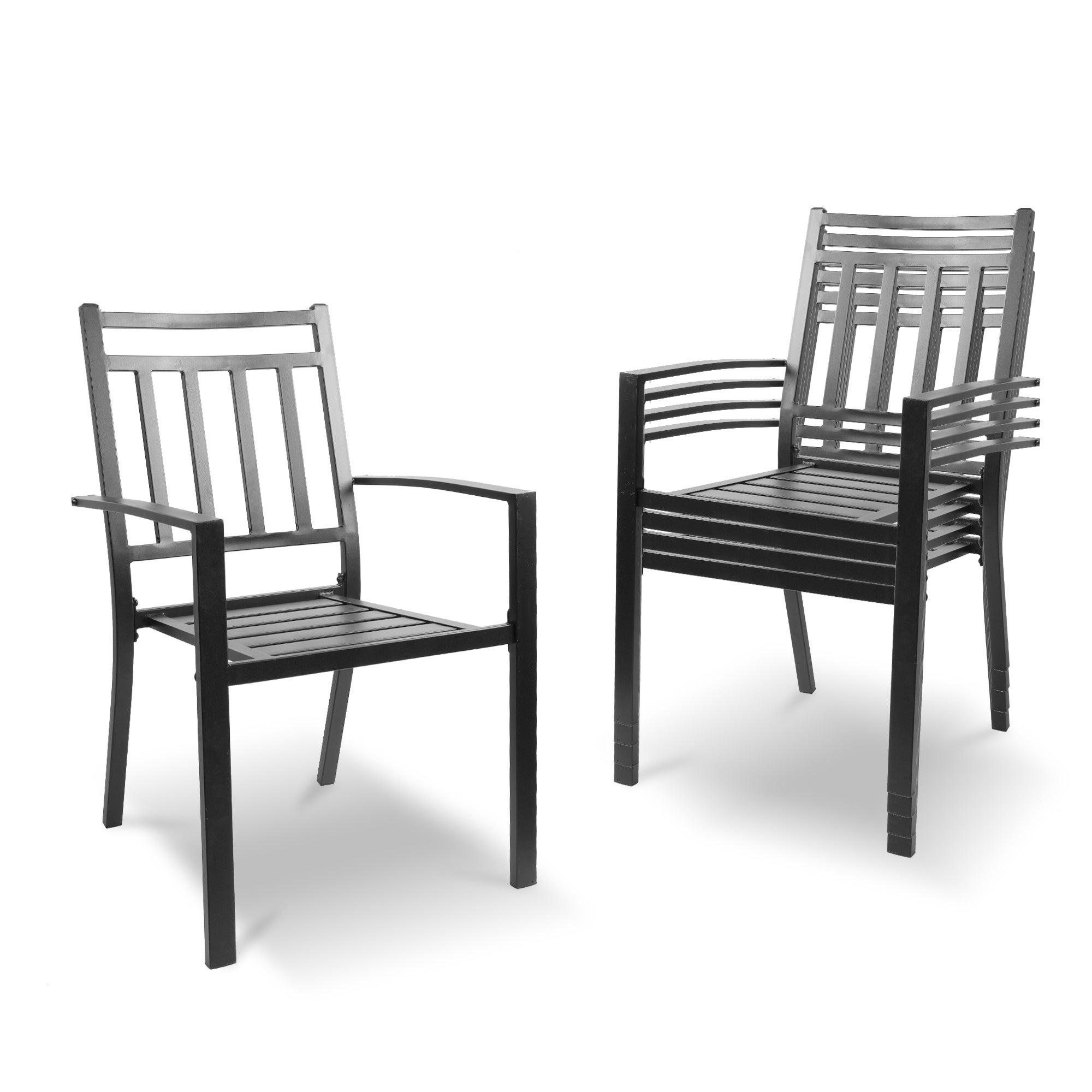 Patio Dining Chairs Set of 2 Outdoor Stackable Arm Chairs, Black - Bosonshop