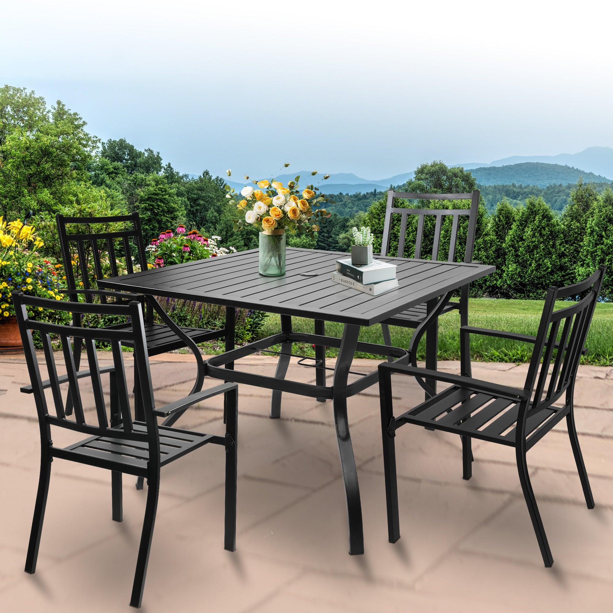 37" Patio Square Dining Table w/ 2.36" Umbrella Hole, Black - Bosonshop