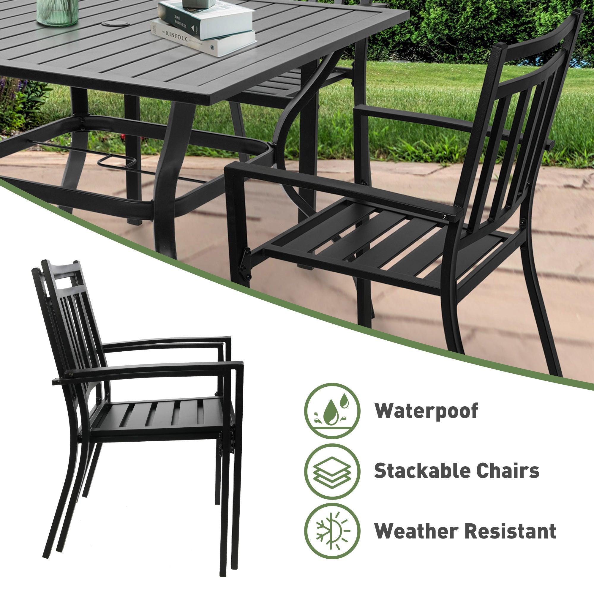 Patio Dining Chairs Set of 2 Outdoor Stackable Arm Chairs, Black - Bosonshop