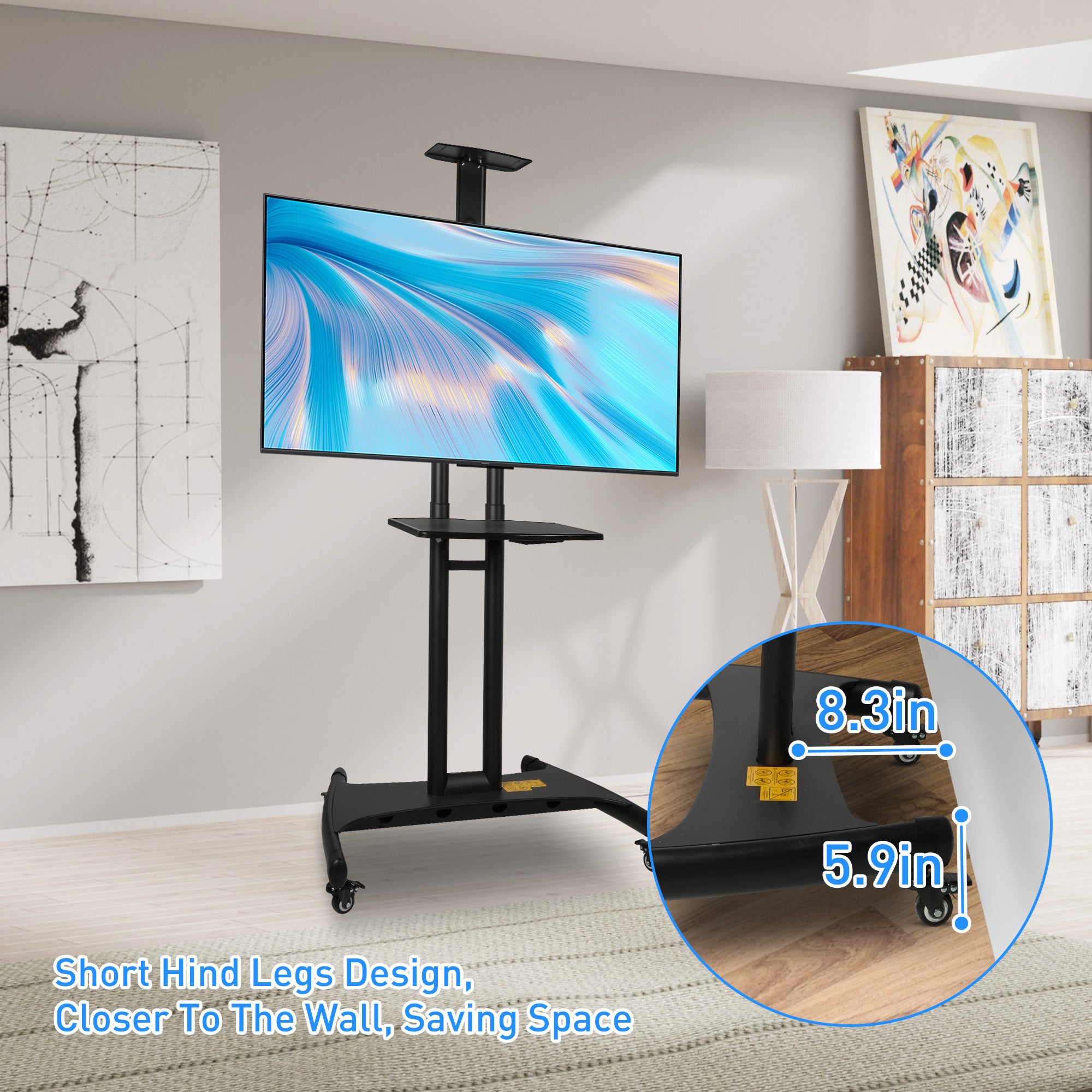 Portable Mobile TV Stand with Wheels for 32-70 Inch Flat Screen TVs - Tall TV Cart with Adjustable Height AV/Camera Shelf, Supports Up to 100lbs, Max VESA 600x400mm