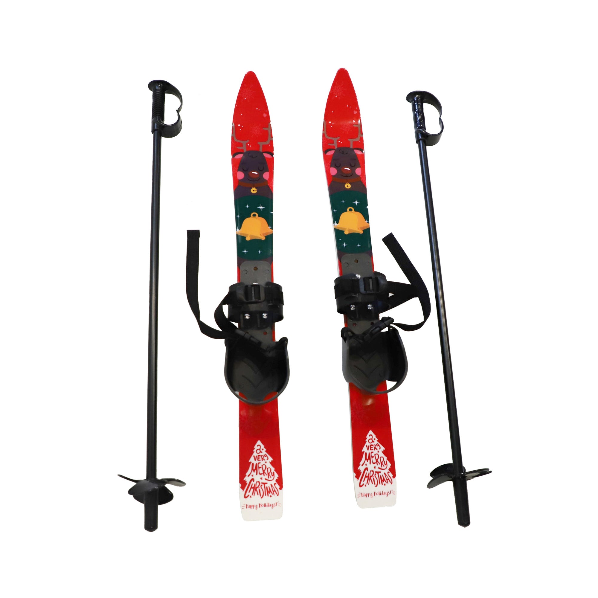 Kids Skis and Poles with Bindings for Age 2-4 Beginner Snow Skis 25.6", Red