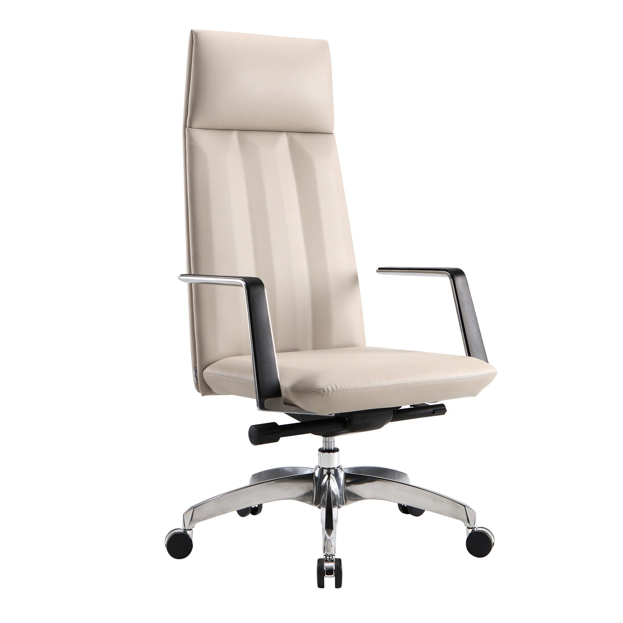 High Back Chair, Ergonomic Leather Office Chair, Office Chair with Adjustable Height and Tilt Function, 360° Swivel, Large Tall Computer Chair, White - Bosonshop