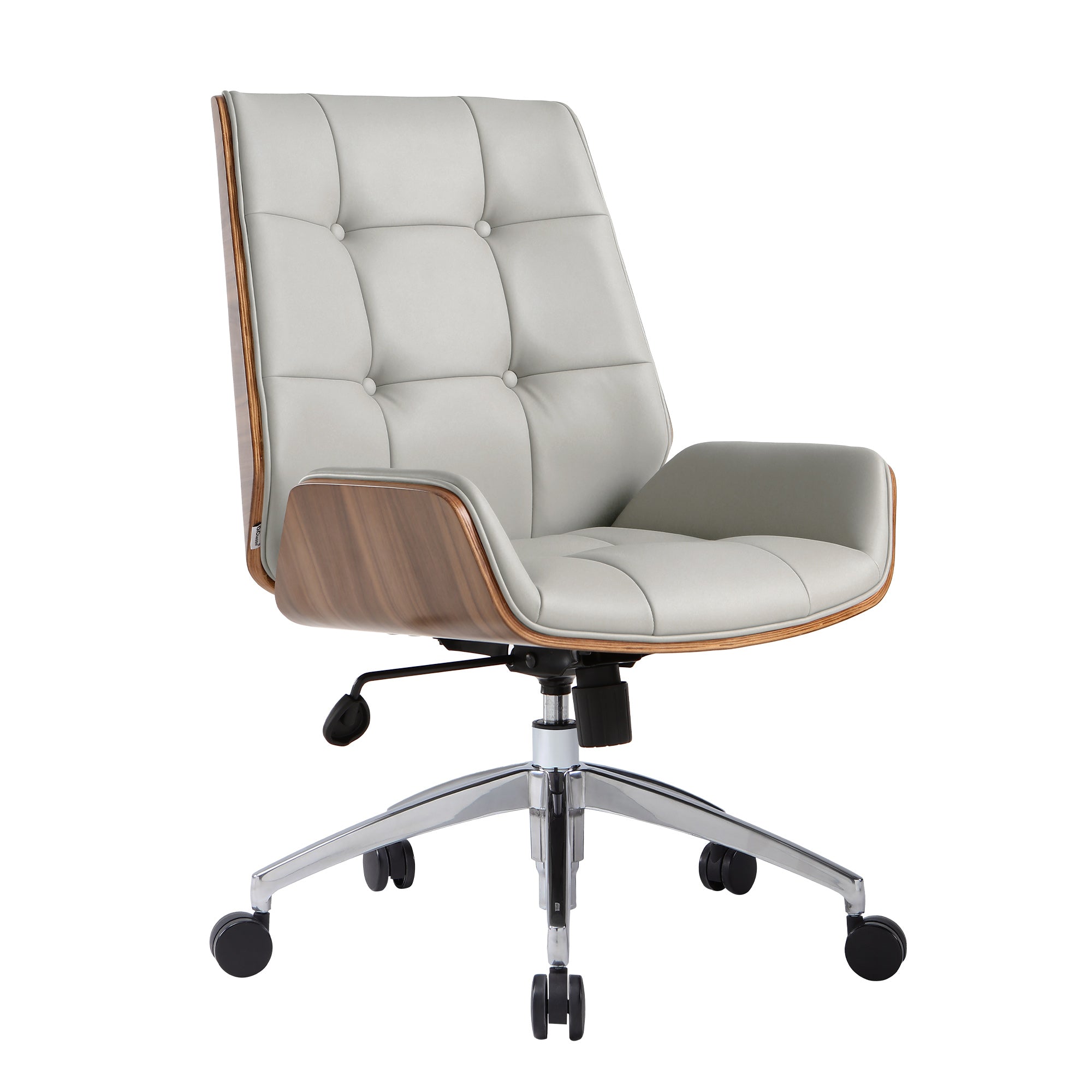 (Out of Stock) Executive Office Chair with Adjustable Height, Tilt Function, Solid Wood Arms and Base, 360° Swivel - Leather Office Chair for Office and Home Work in Grey