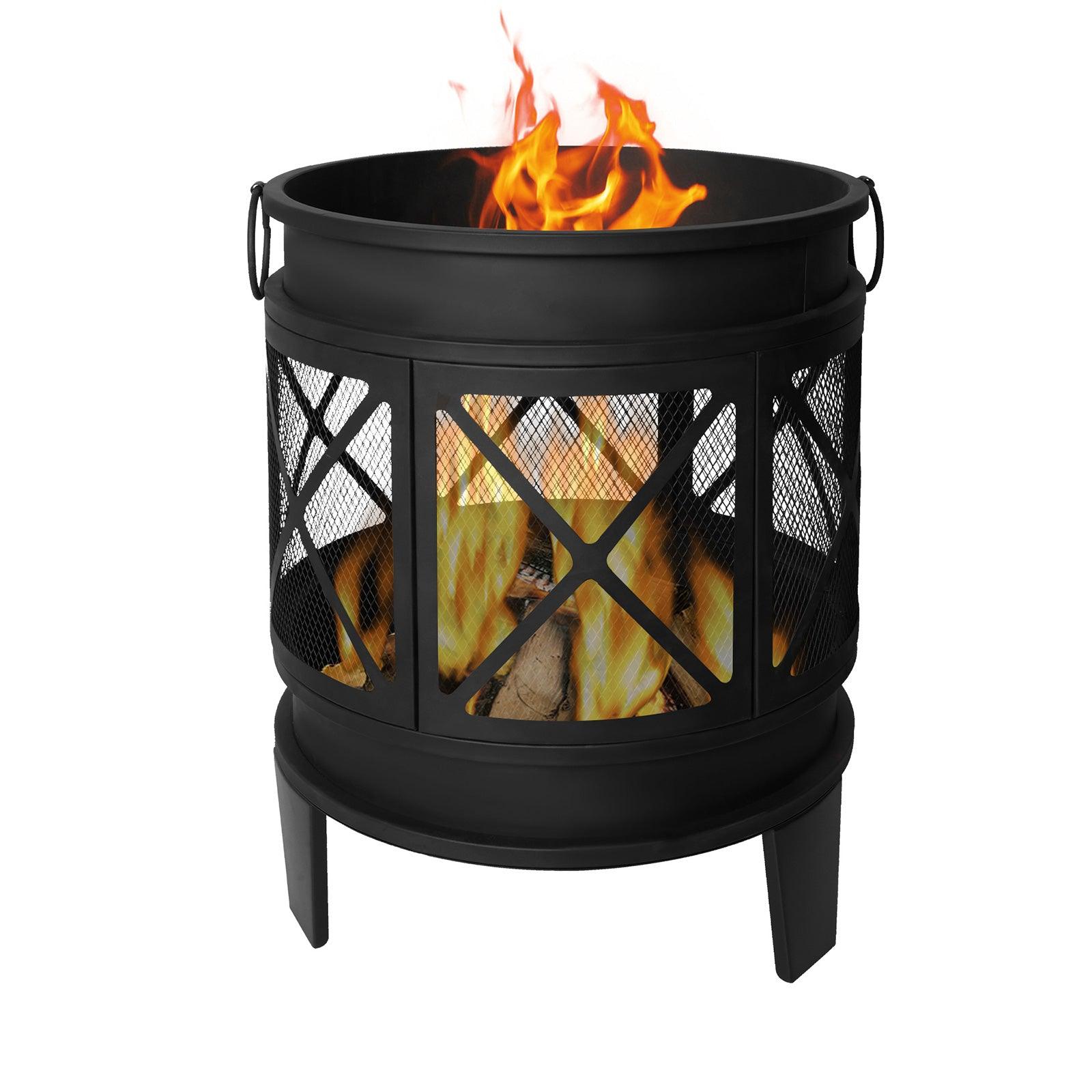 Barrel Outdoor Wood Burning Fire Pit 23.2" Patio Fireplace with Spark Screen and Poker - Bosonshop