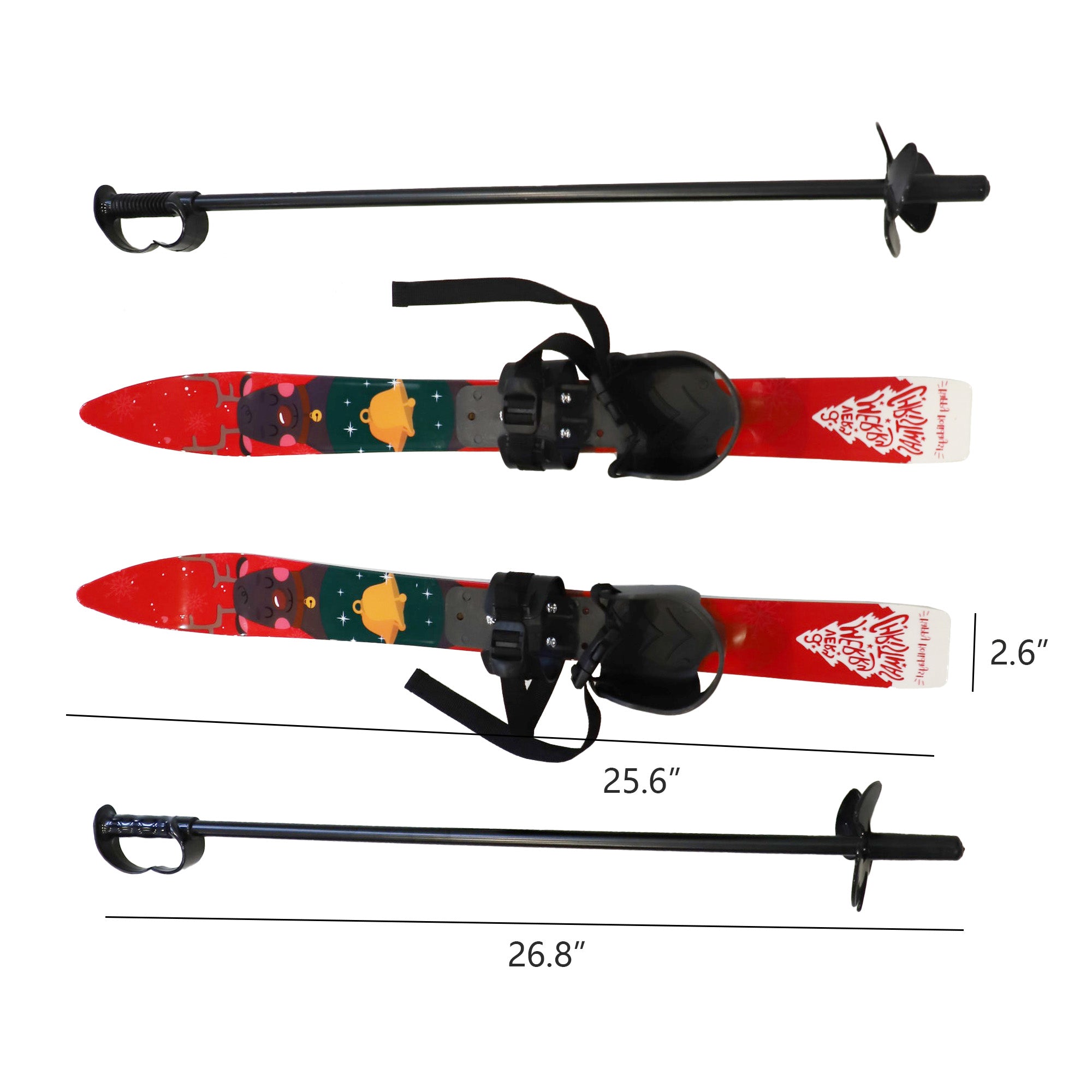 Kids Skis and Poles with Bindings for Age 2-4 Beginner Snow Skis 25.6", Red