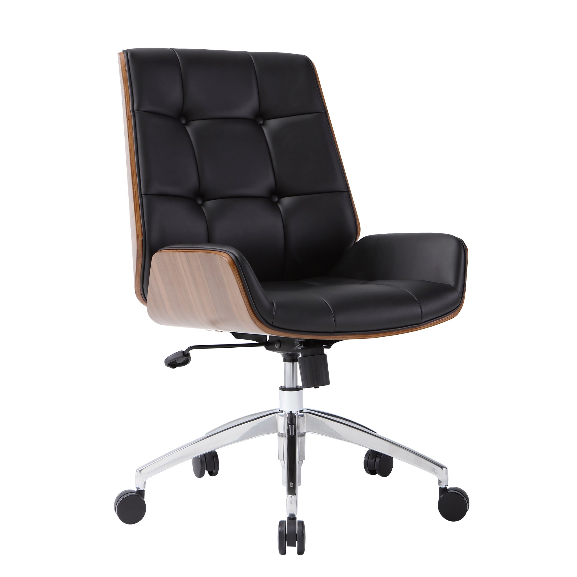 Executive Office Chair with Adjustable Height, Tilt Function, Solid Wood Arms and Base, 360° Swivel - Leather Office Chair for Office and Home Work in Black