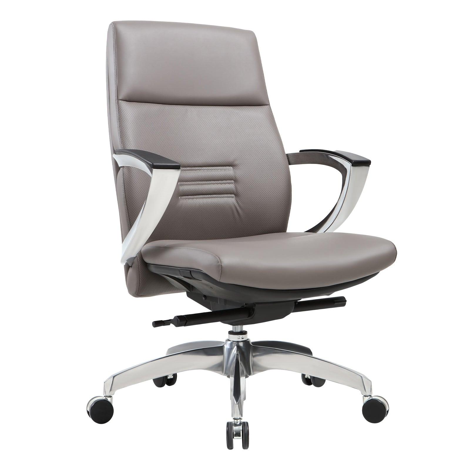 Executive Office Chair, Ergonomic Leather Office Chair Gray Office Chair with Adjustable Height and Tilt Function, 360° Swivel, Computer Office Chair - Bosonshop