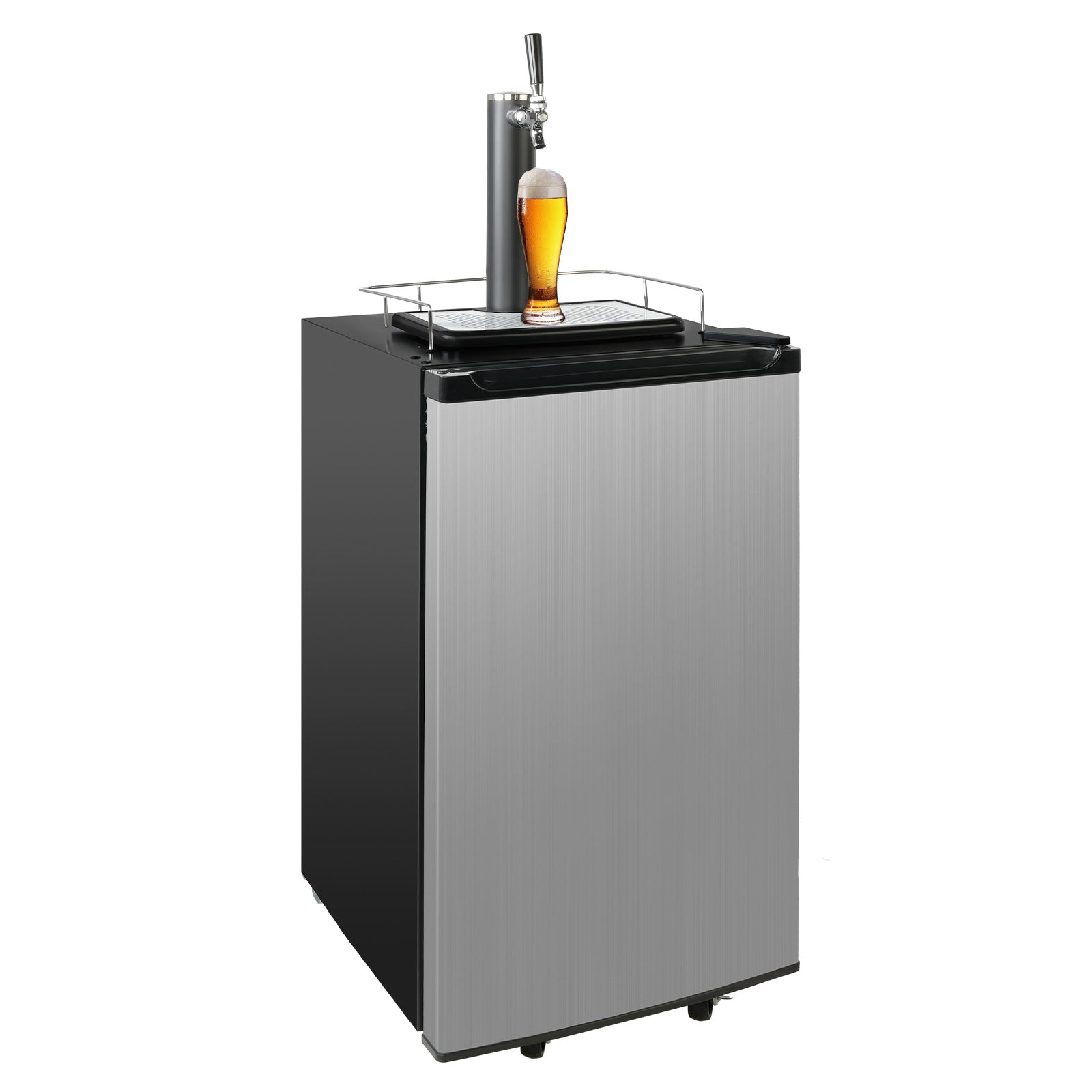 3.4 Cu.Ft. Stainless Steel Kegerator, Keg Beer Cooler for Beer Dispensing with 4 Casters, CO2 Cylinder & Temperature Control, Black - Bosonshop