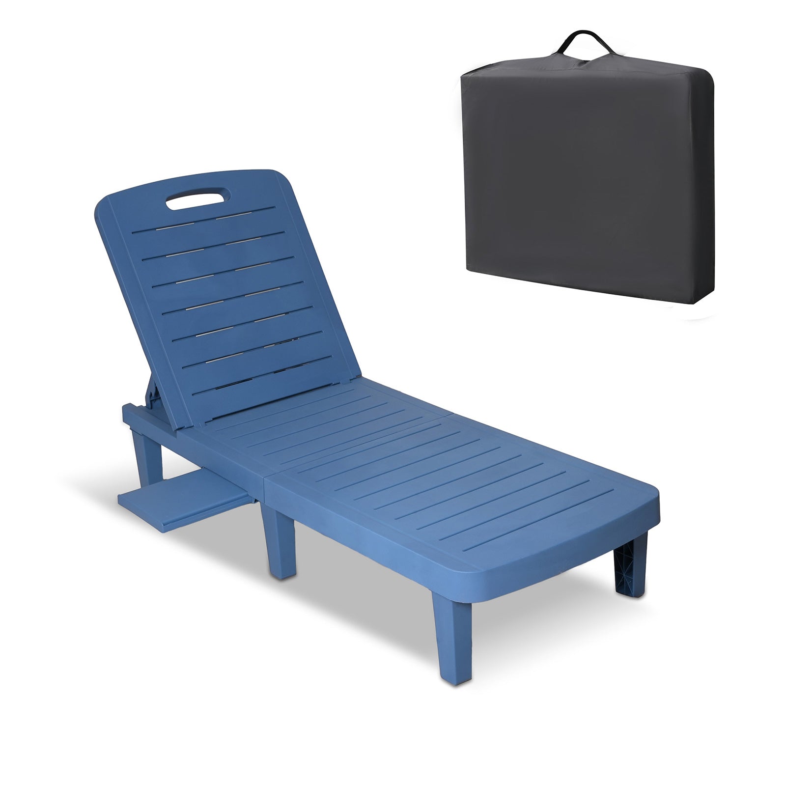 Chaise Lounge Chair Patio Sunbathing Chair with 4 Level Adjustable Backrest & Hide Cup Holder, Blue