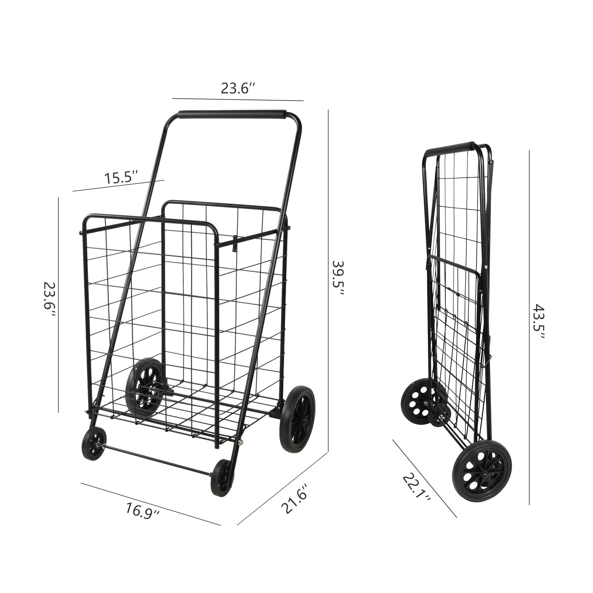 Folding Grocery Shopping Cart with Durable Wheels Collapsible Large Metal Utility Cart, Black