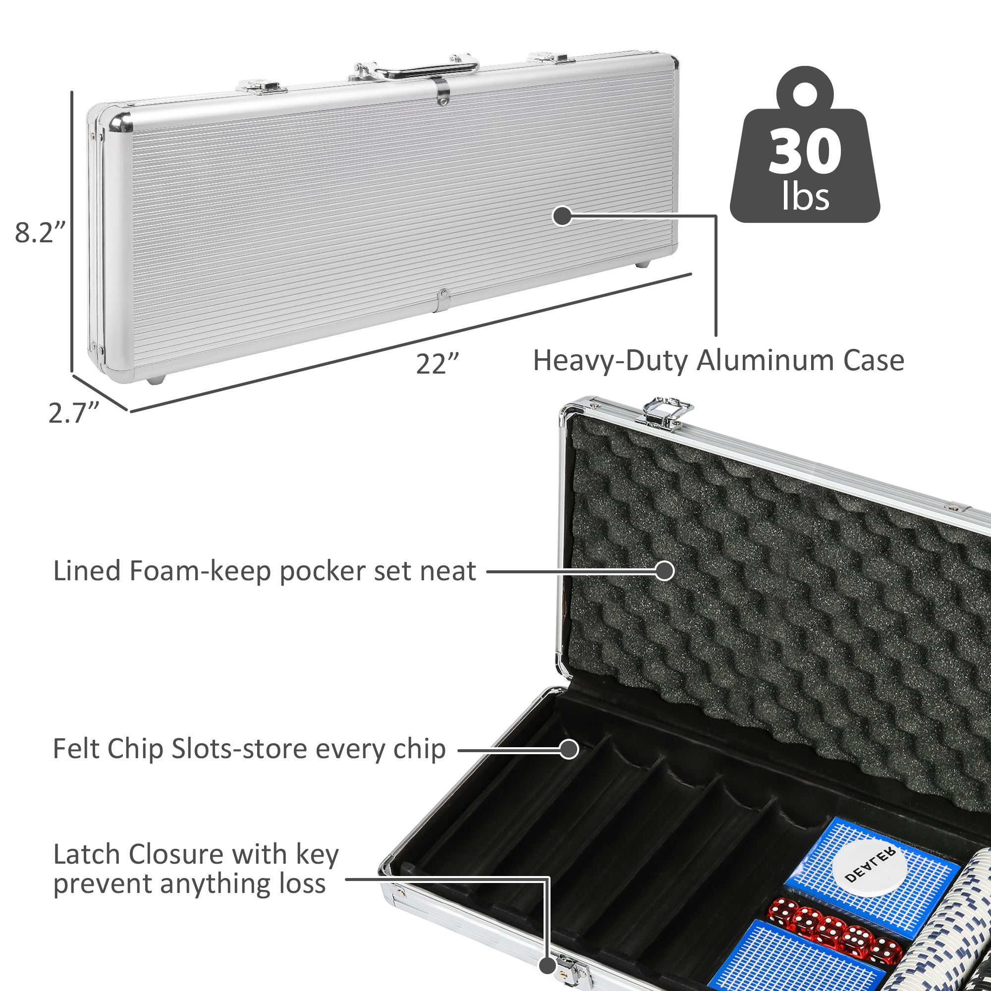 500Pc Poker Game Set with Carrying Case, Cards, Dice and 500 Casino Chips