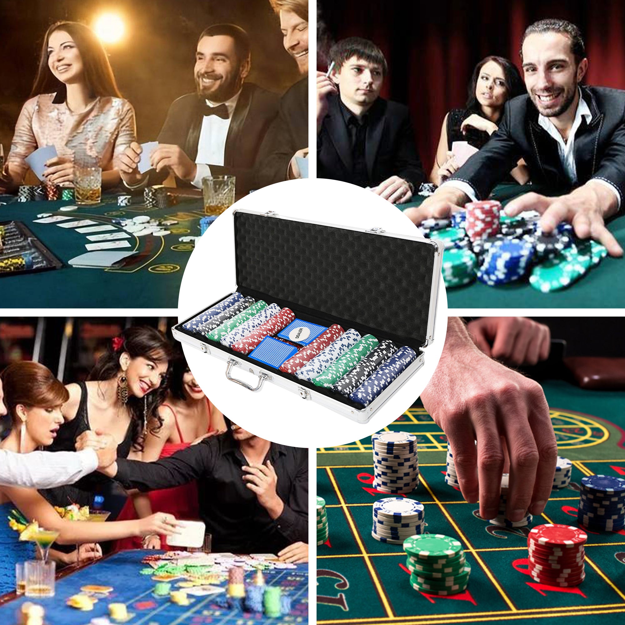 500Pc Poker Game Set with Carrying Case, Cards, Dice and 500 Casino Chips