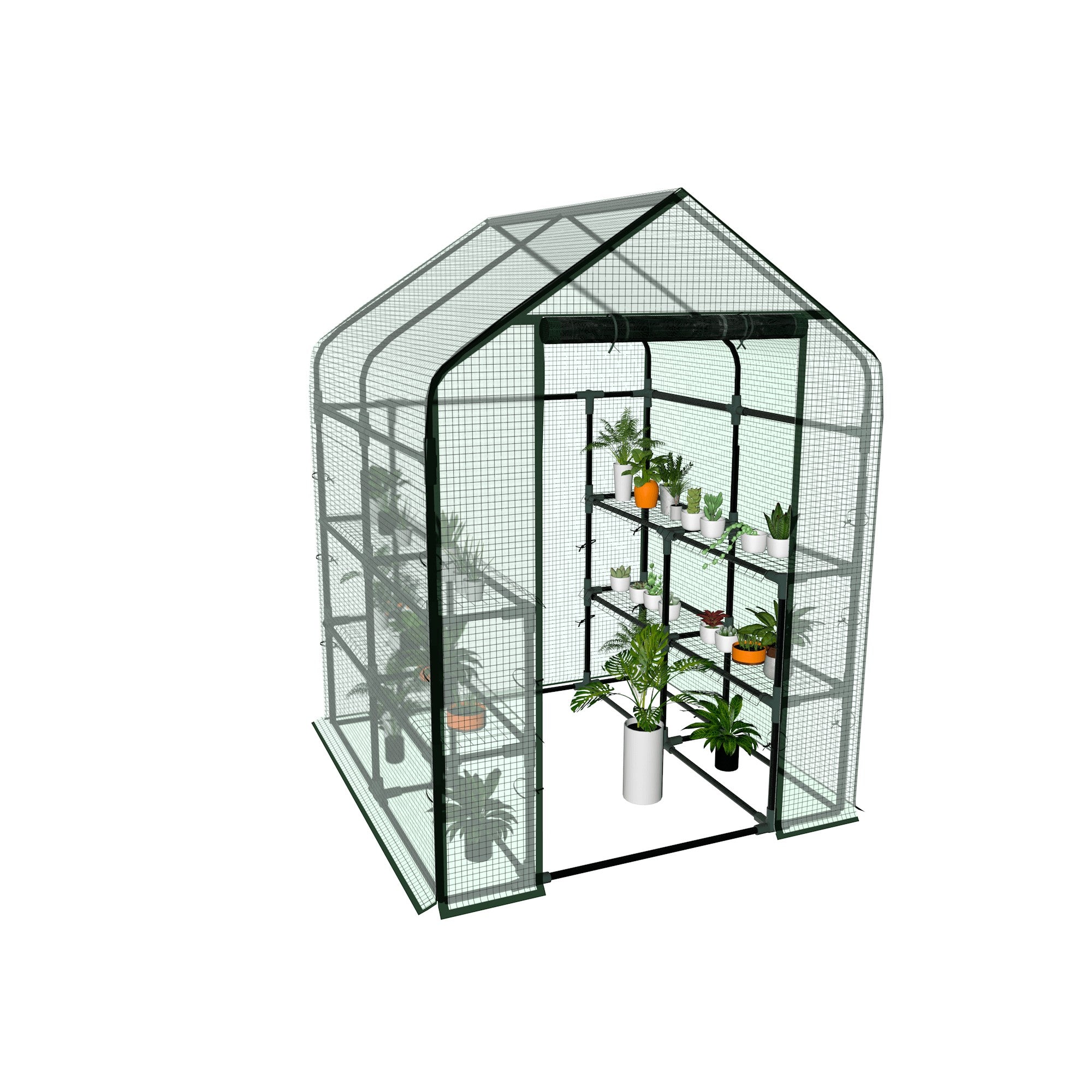 8 Shelves 3 Tiers Walk-in Greenhouse 56.3"L x 56.3"W x 76.8"H Portable Walk In Outdoor Planter House w/ Pegs Ropes - Bosonshop