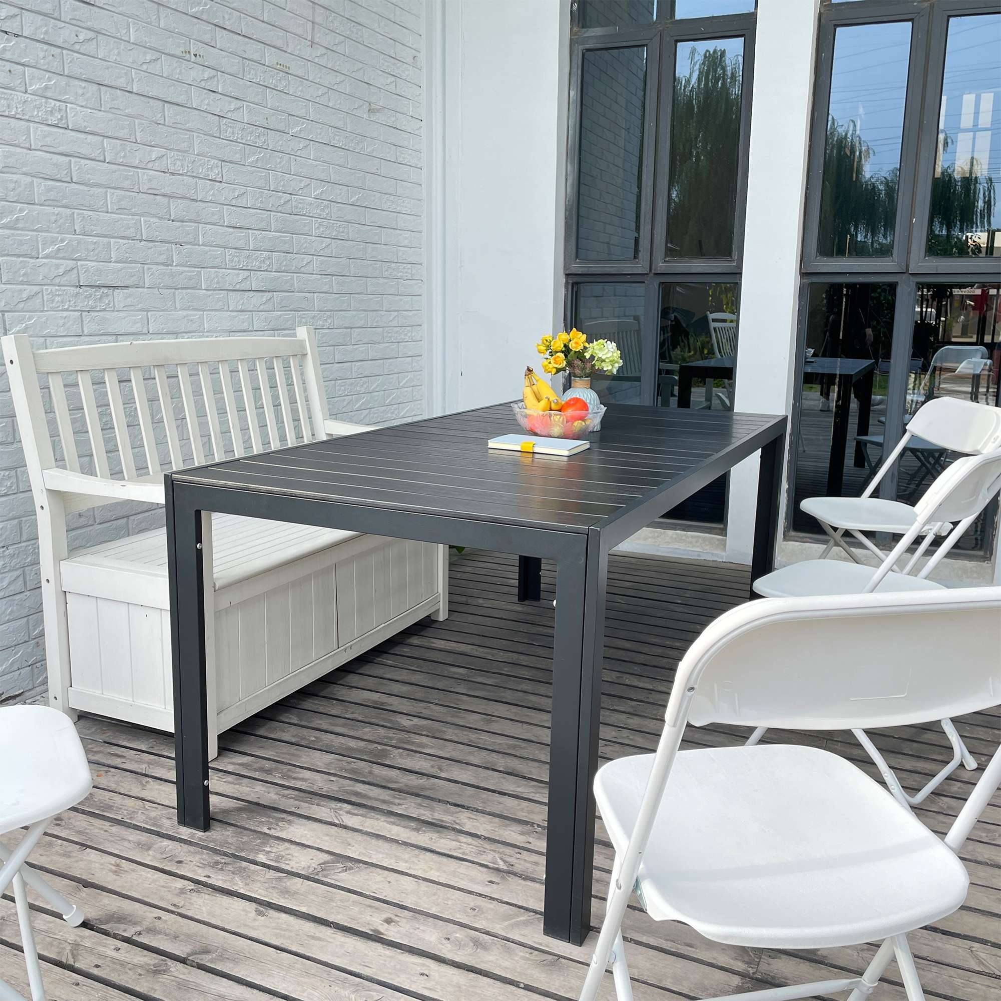 Heavy Duty Patio Outdoor Dining Table for 6-8 Person, 71" Aluminum Frame Rectangle Table, Black - Bosonshop