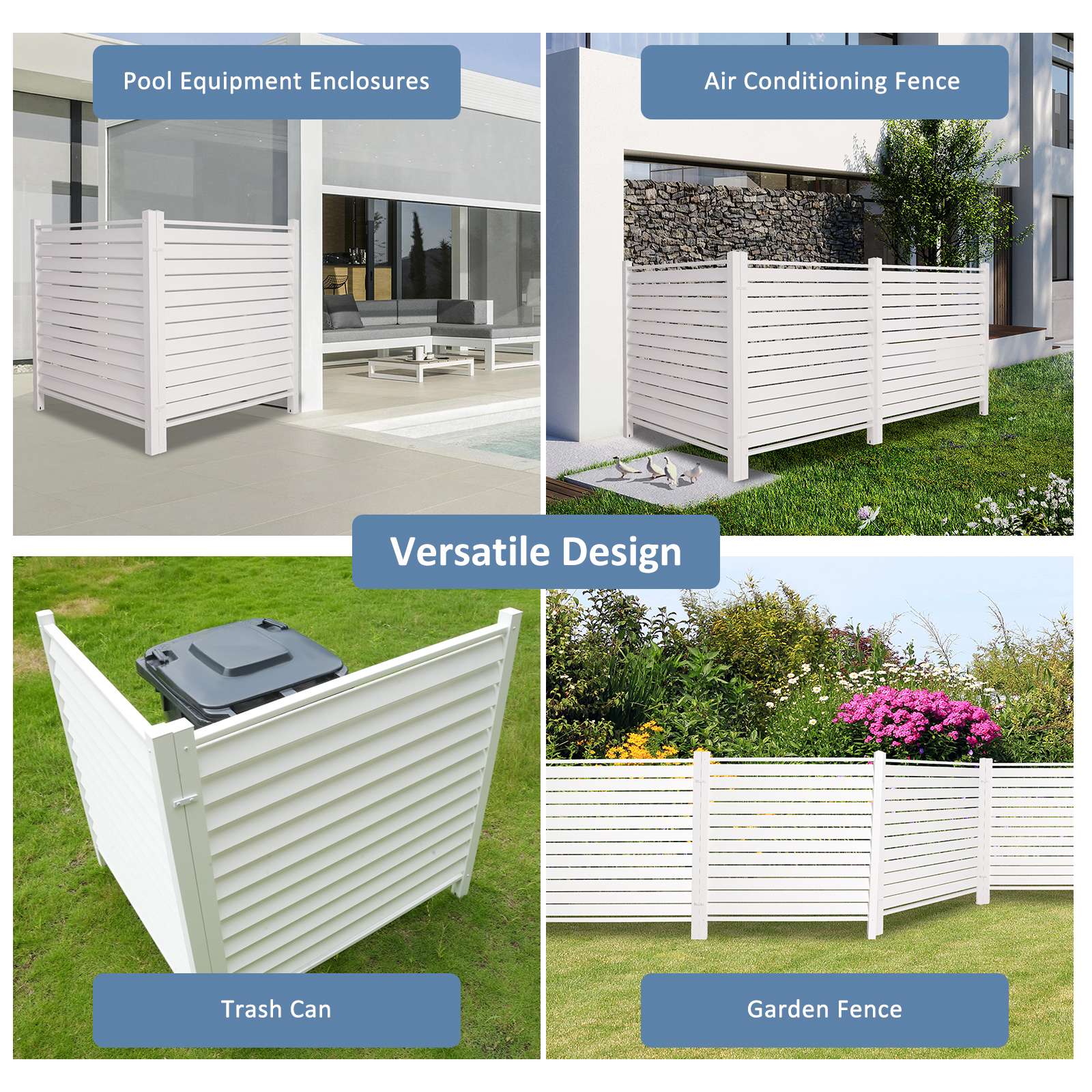 Air Conditioner Fence Privacy Screen 48"x 48", Louvered Outdoor Privacy Vinyl Fence Panels, 2 Panels, White - Bosonshop
