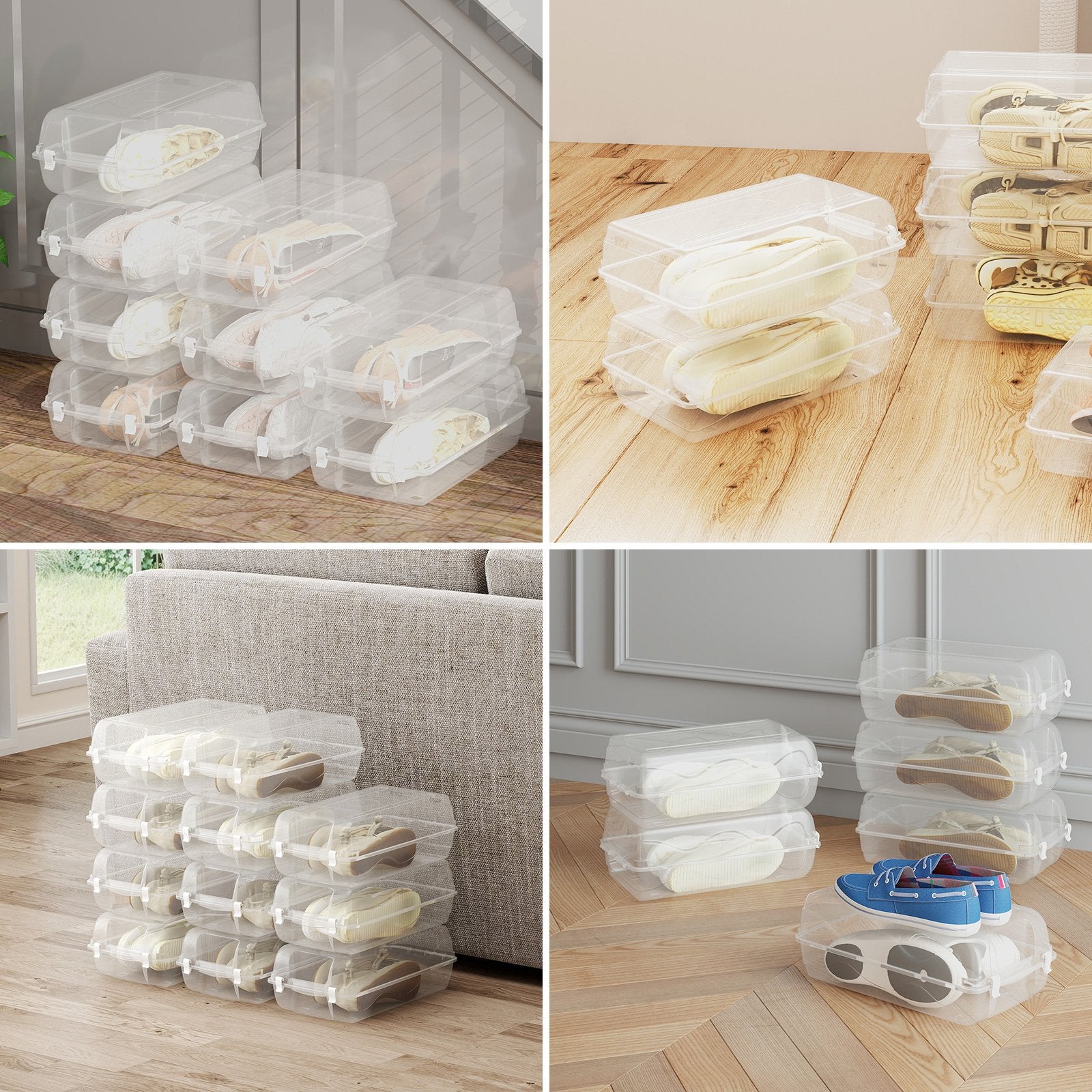 4 Pack Stackable Shoe Organizer with Lids Storage Boxes Sneaker Containers, White - Bosonshop