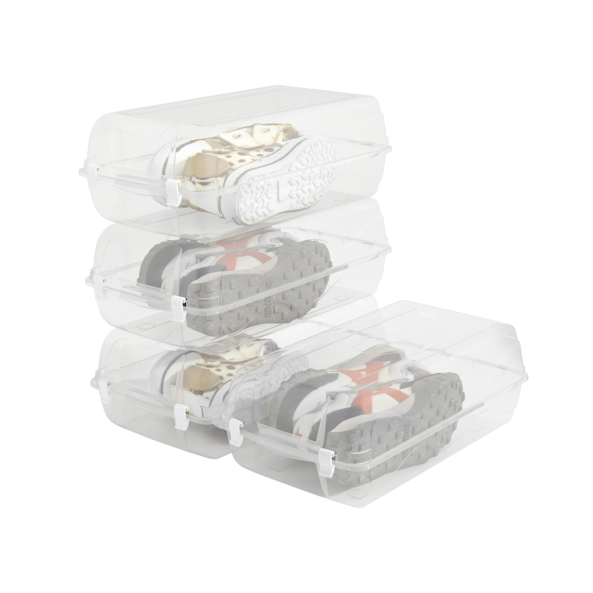 4 Pack Stackable Shoe Organizer with Lids Storage Boxes Sneaker Containers, White - Bosonshop