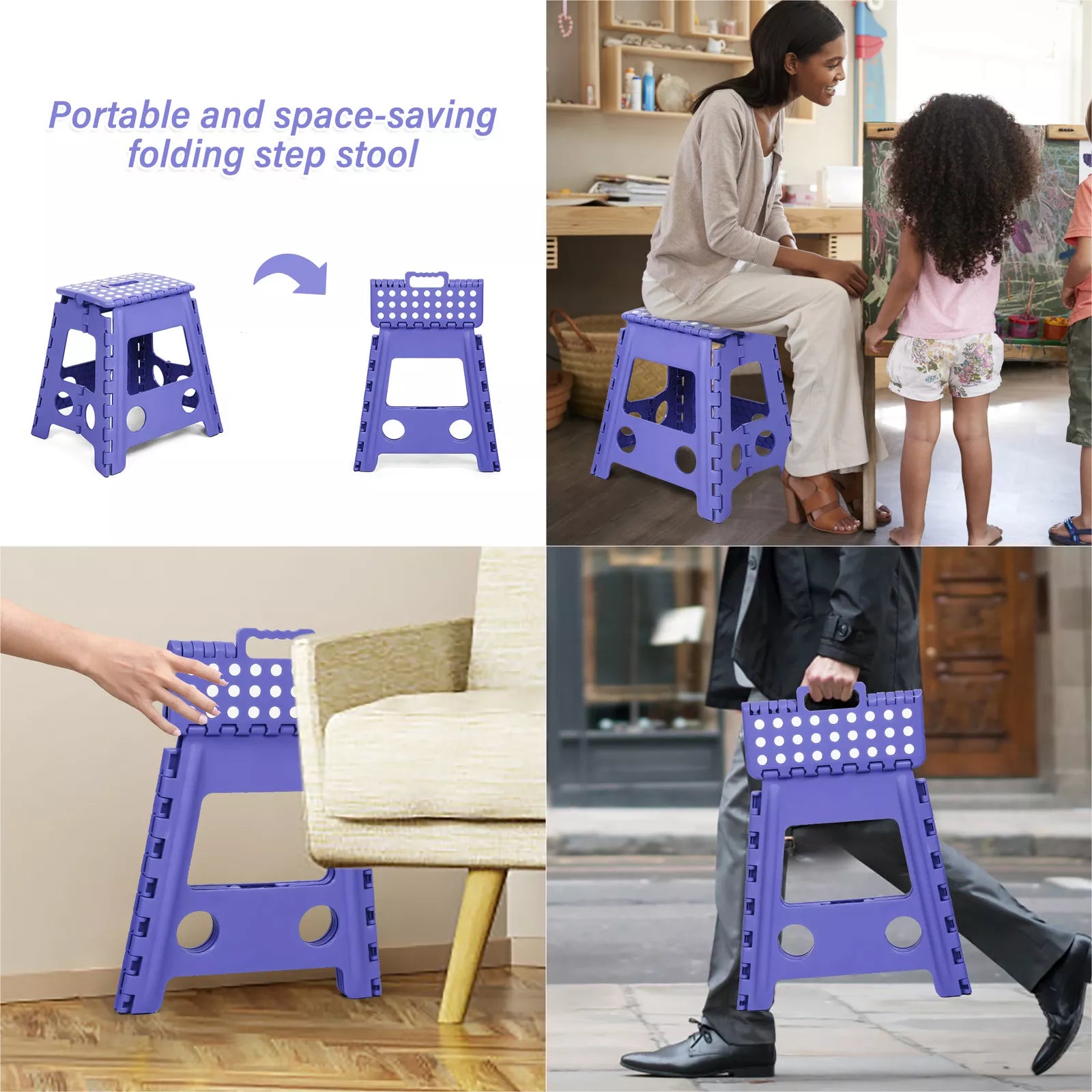 2 Pack Folding Step Stool with Portable Carrying Handle Safe Enough, Purple - Bosonshop