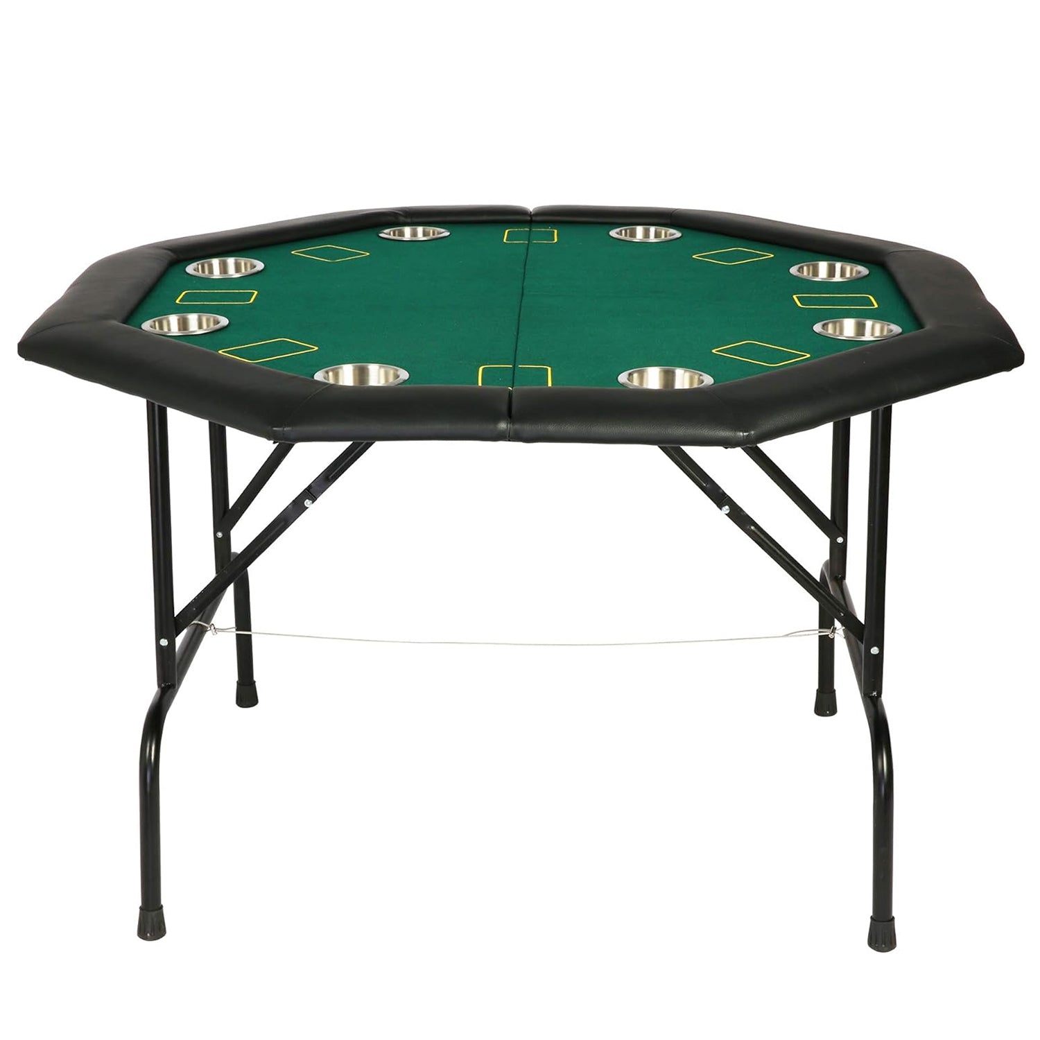48" Octagon 8-Player Foldable Poker Table Texas Casino Table with Stainless Steel Cup Holder