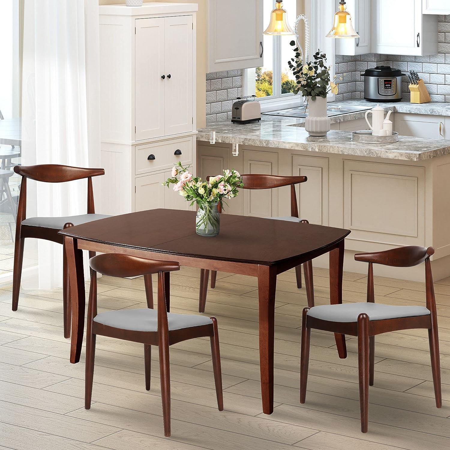 2PCs Dining Chairs, Mid-Century Side Modern Chairs with Faux Leather Cushion and Curved Backrest Low-Back Dining Chairs (Walnut) - Bosonshop