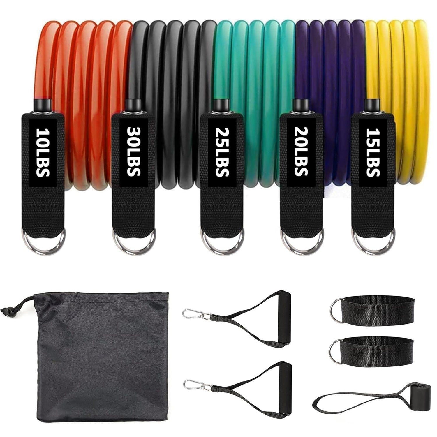 11 Pack Pull Up Resistance Bands Set with with Handles, Ankle Straps, Door Anchor Natural Rubber - Bosonshop