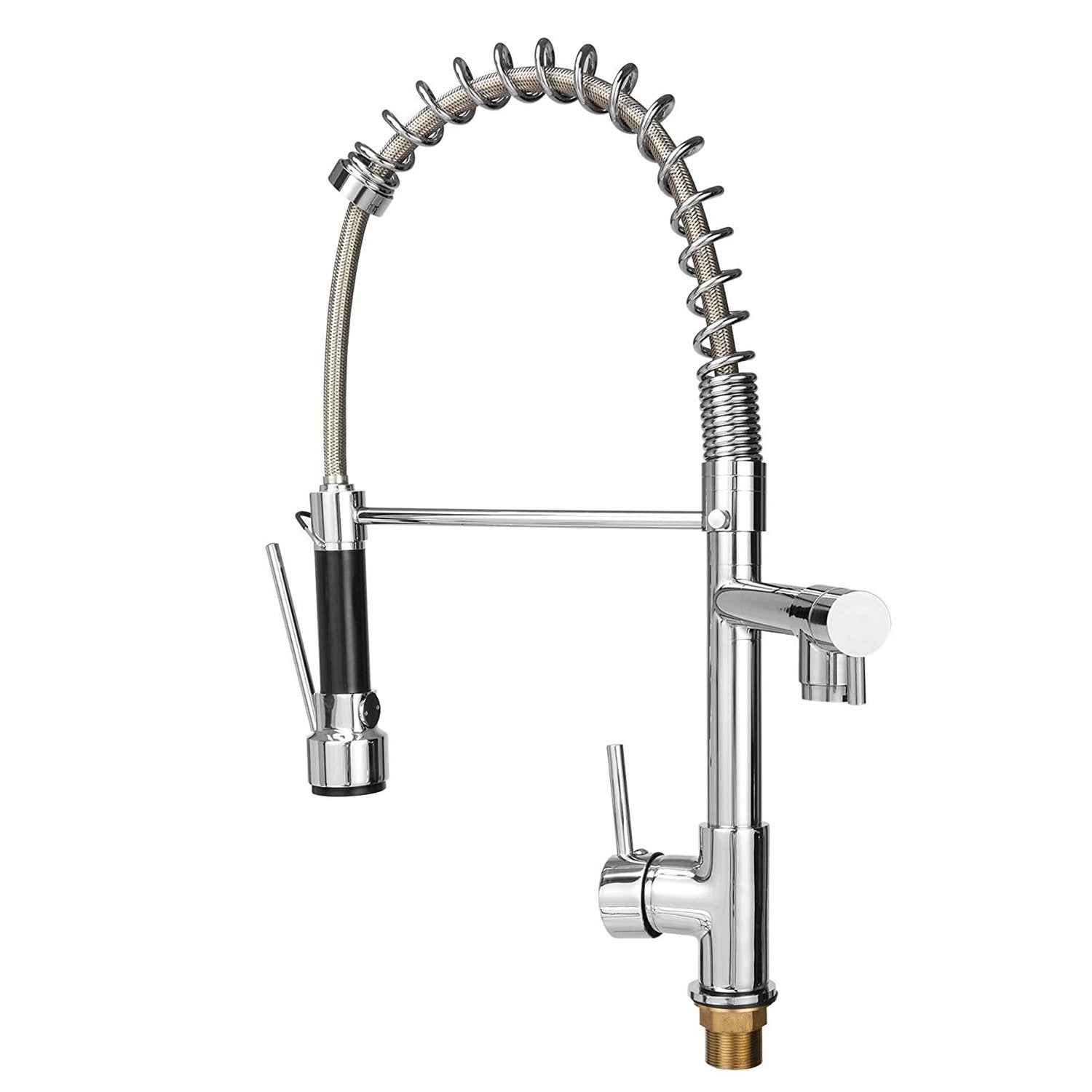 Single-Handle Pull-Down Sprayer Kitchen Faucet, High Arc Stainless Steel, 360 Swivel Single Handle Single Hole Spring Sink Faucet, Chrome - Bosonshop