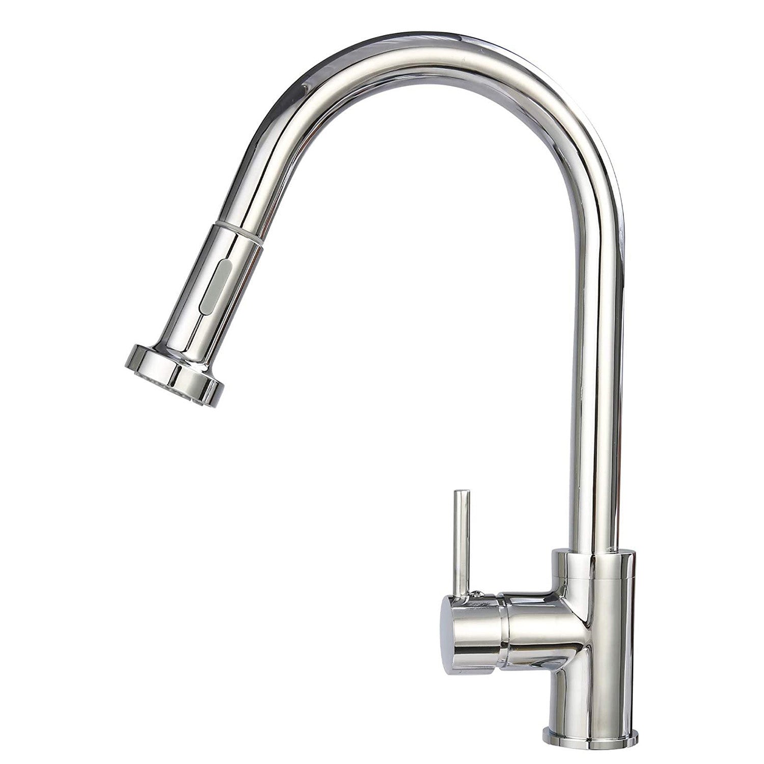 360 Swivel Kitchen Faucet with Pull Out Spray Head - Stainless Steel Single Handle Tap, Chrome Finish - Bosonshop