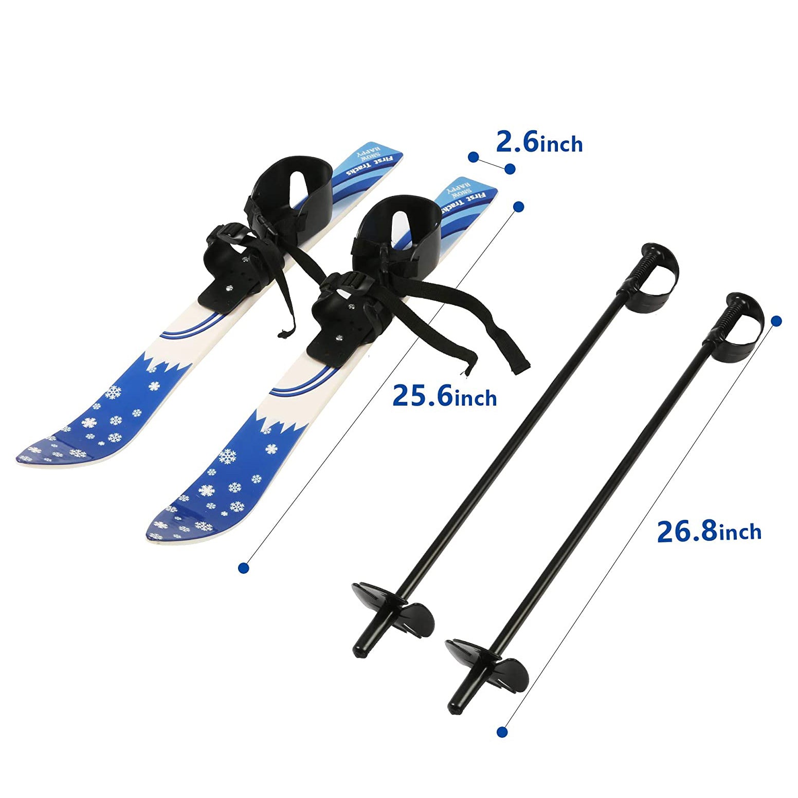 Kids Skis and Poles with Bindings for Age 2-4 Beginner Snow Skis 69cm, Blue