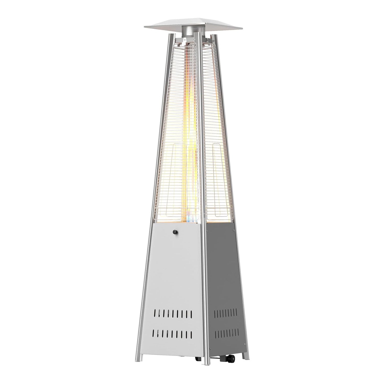 Patio Pyramid Standing 42000 BTU Propane Heater with Wheels, Stainless Steel Burner & Reflector, Silver - Bosonshop