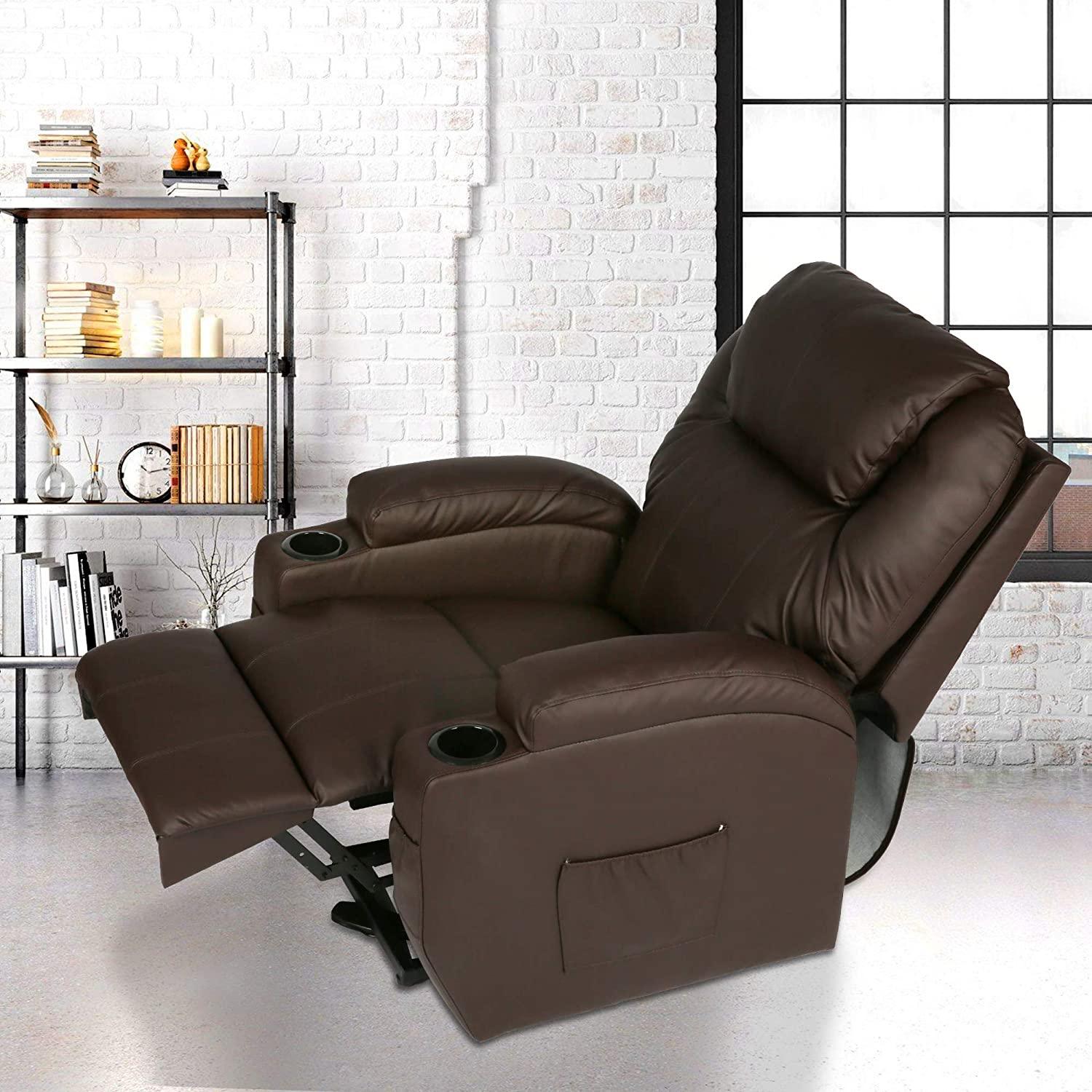 Power Lift Leather Sofa Electric Leather Full Body Massage Chair for Elderly with Massage and Heat, Brown - Bosonshop