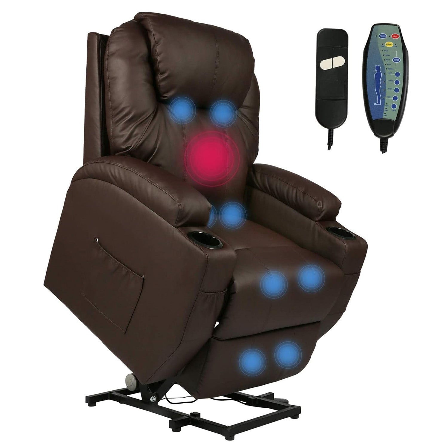 Power Lift Leather Sofa Electric Leather Full Body Massage Chair for Elderly with Massage and Heat, Brown - Bosonshop