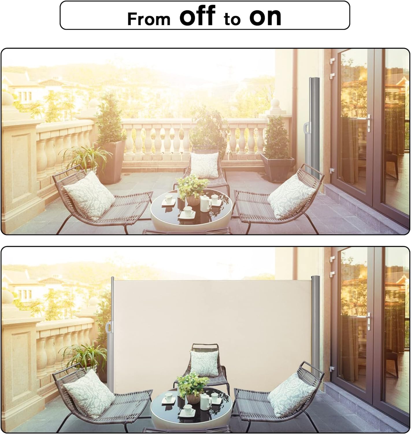 Retractable Side Awning Outdoor Privacy Screen Shade 118"x 78.7", Beige - Bosonshop