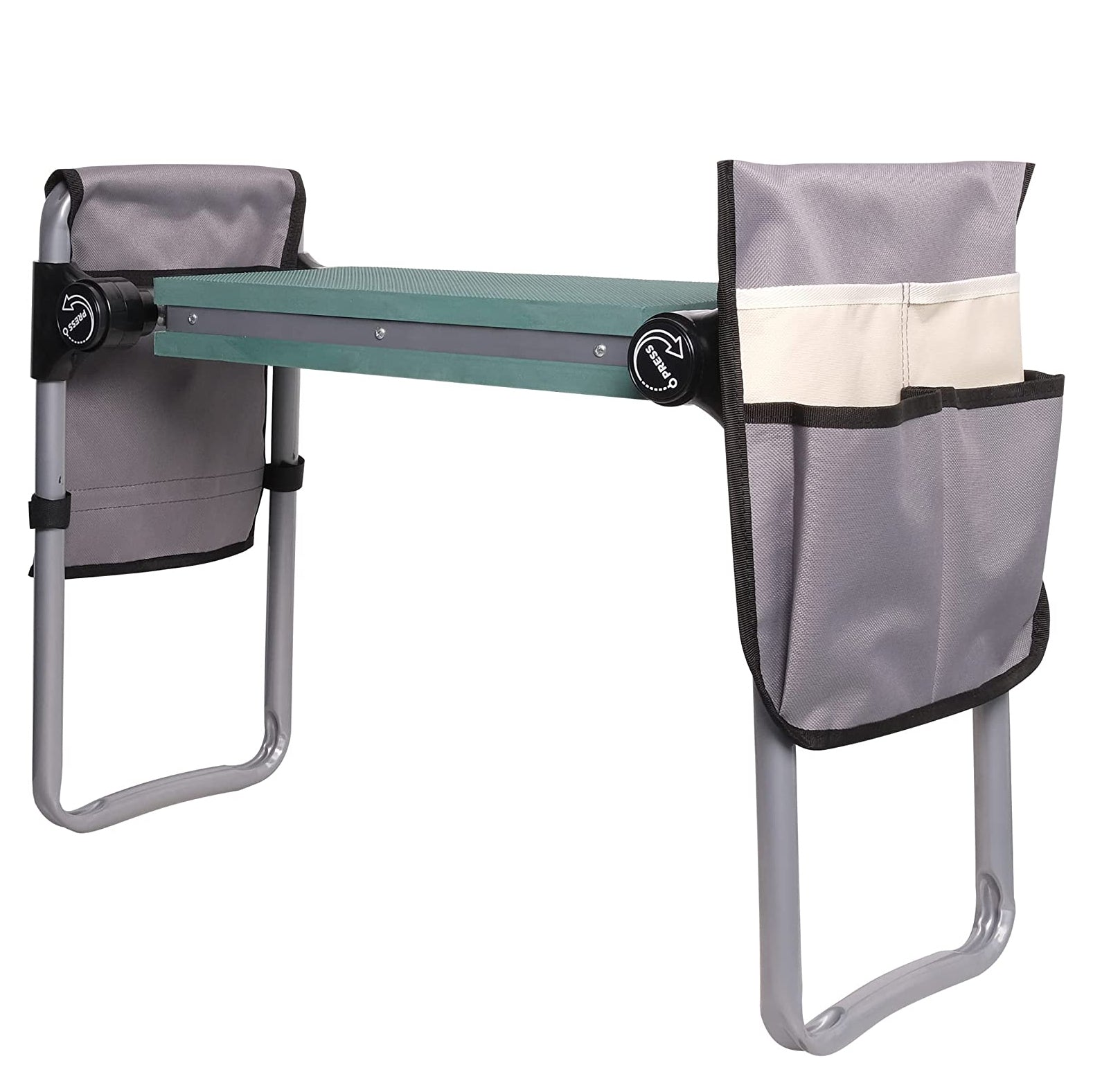 2-in-1 Garden Kneeler Stool Gardening Bench for Kneeling or Sitting with 2 Tool Bag Pouch, Green