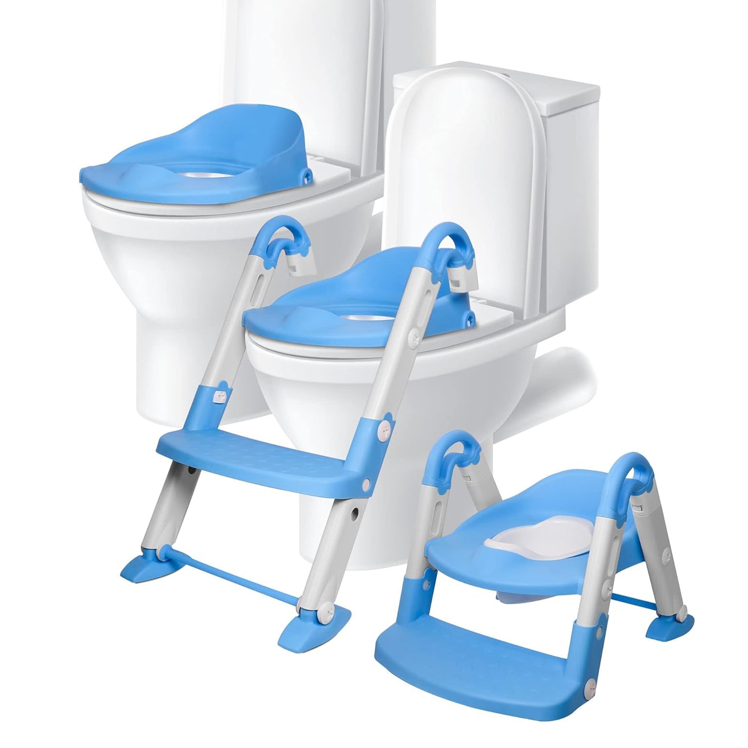 Kid's 3 in 1 Potty Training Toilet Seat with Adjustable Ladder, Blue - Bosonshop