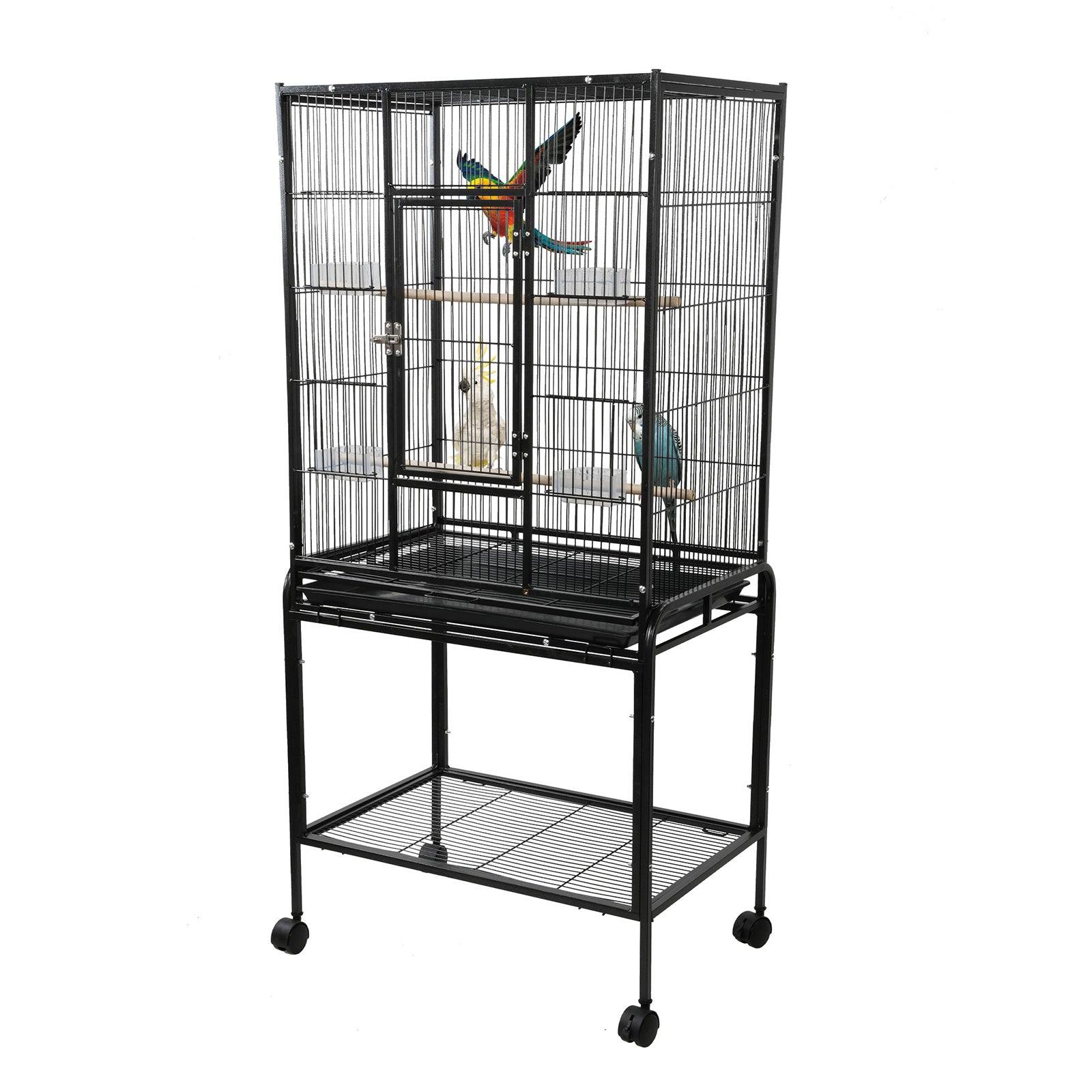 53 Inch Bird Cage with Rolling Stand & Storage Shelf, Large Iron Parrot Cage for Cockatiel, Conure, Lovebird, Parakeets - Bosonshop