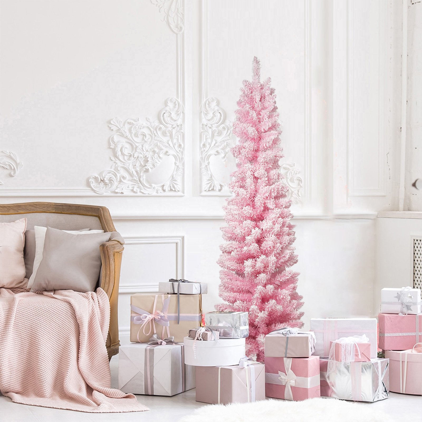 5ft Pink Christmas Tree Artificial Xmas Tree with 250 Branch Tips and Metal Frame - Bosonshop