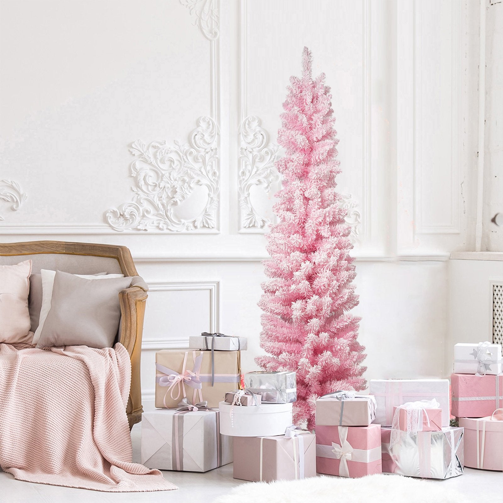 6ft Pink Christmas Tree Artificial Xmas Tree with 320 Branch Tips and Metal Frame - Bosonshop