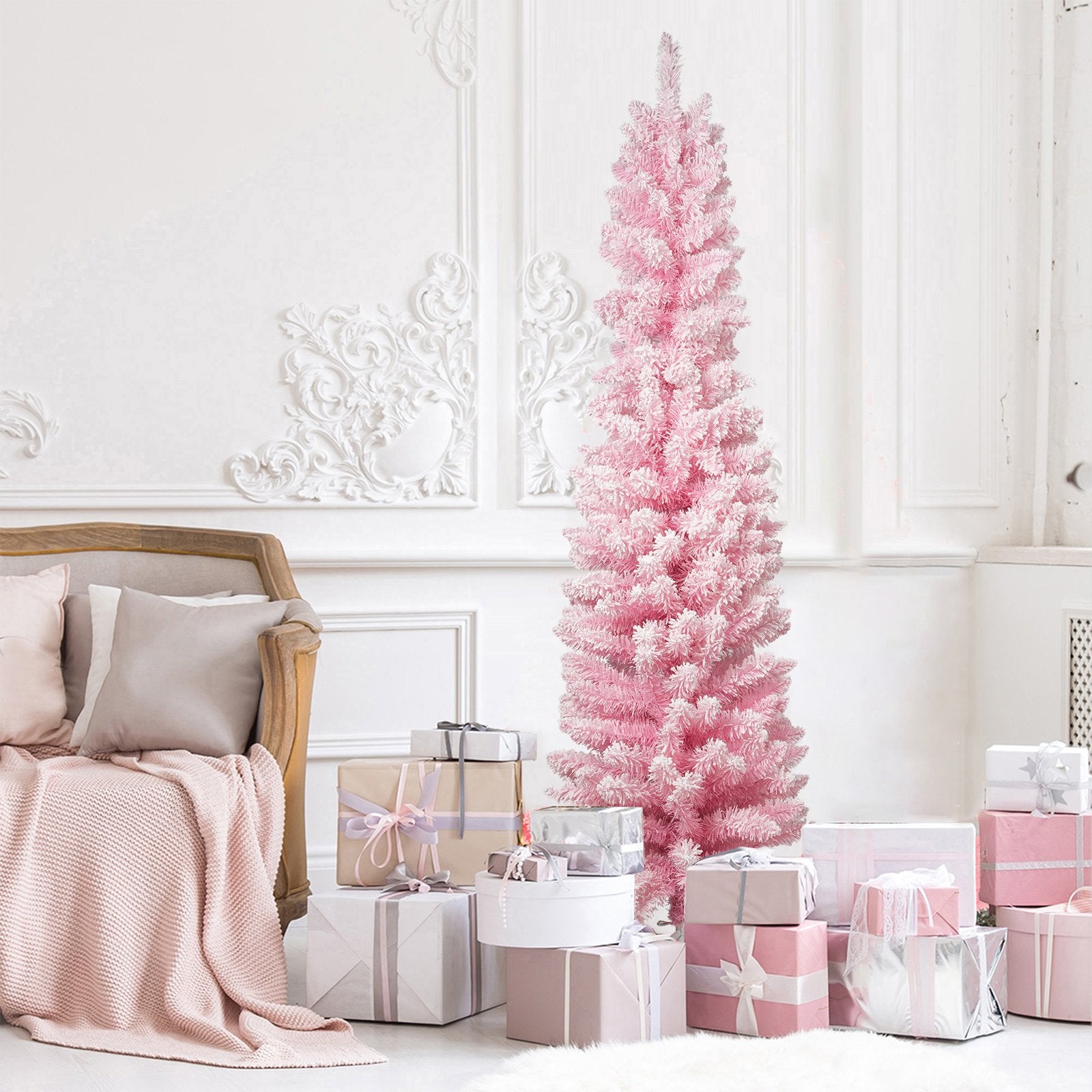 6.9ft Pink Christmas Tree Artificial Xmas Tree with 450 Branch Tips, Metal Frame - Bosonshop