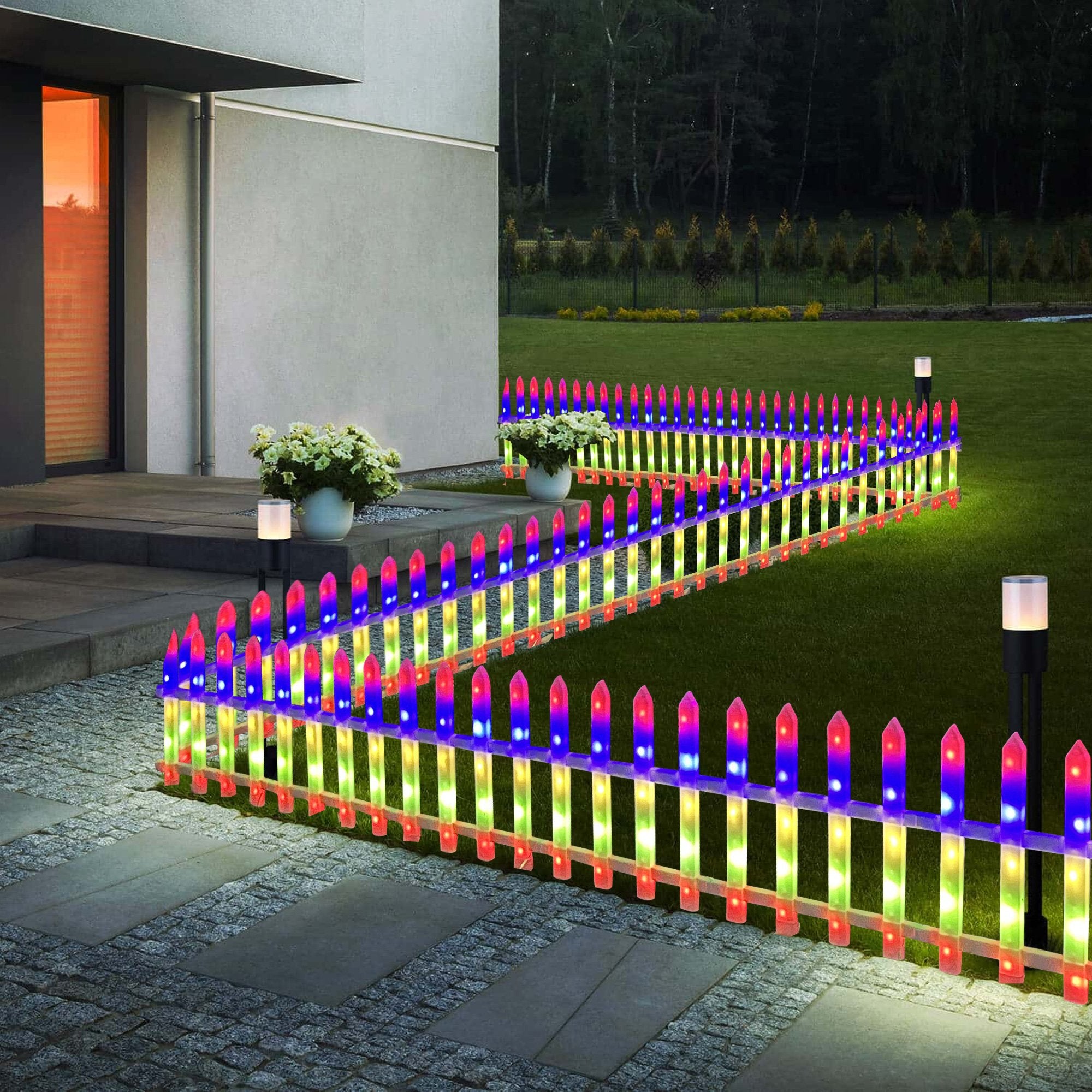 8 PCS Lighted Garden Picket Fence Plug-in Multi-Color LED Lights Christmas Tree Decoration - Bosonshop