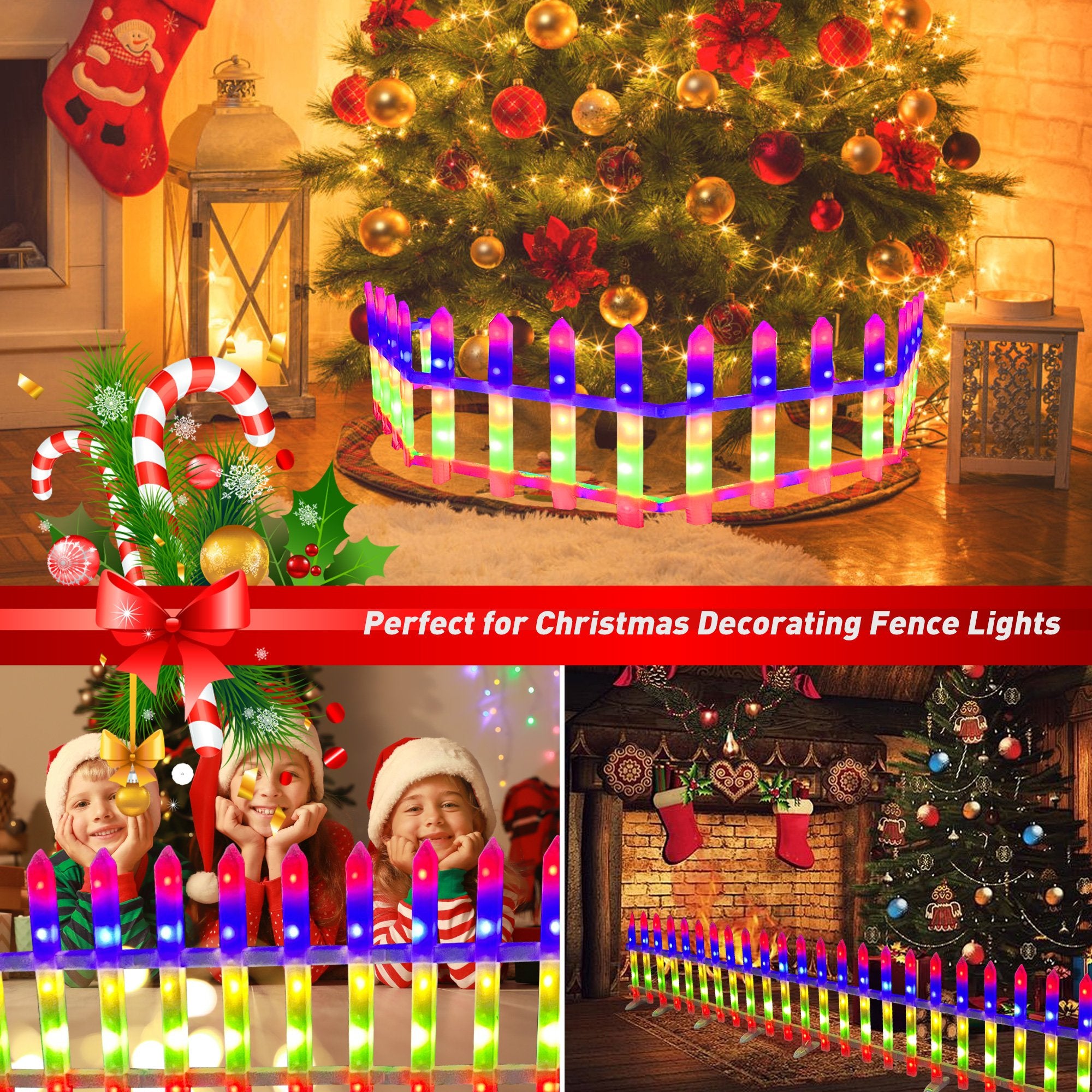 8 PCS Lighted Garden Picket Fence Plug-in Multi-Color LED Lights Christmas Tree Decoration - Bosonshop