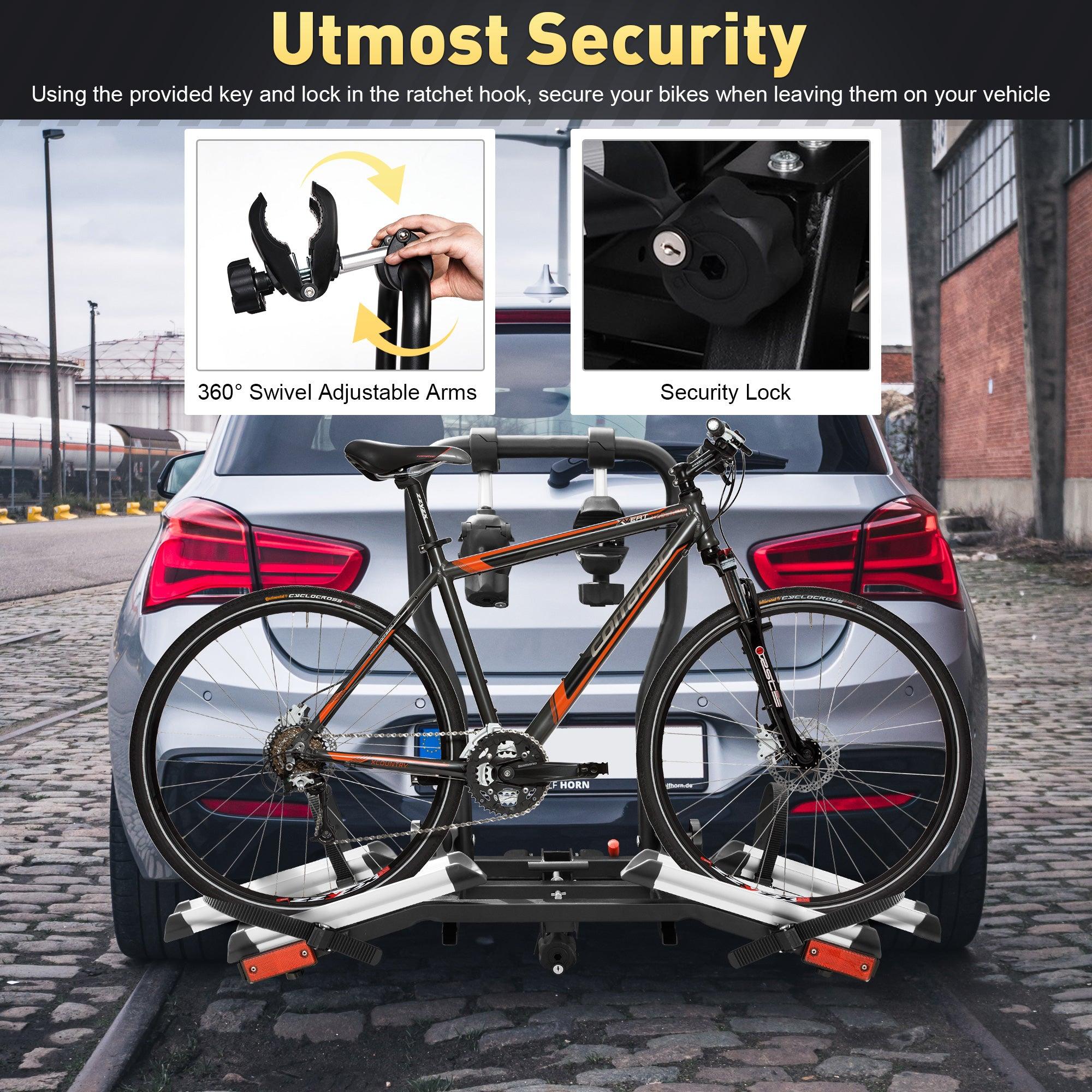 Hitch Bike Rack for 2 Bikes, Foldable Bicycle Car Racks w/ Adjustable Arms Smart Tilting for 2.4" Width Tire, 1.25" & 2" Receiver - Bosonshop