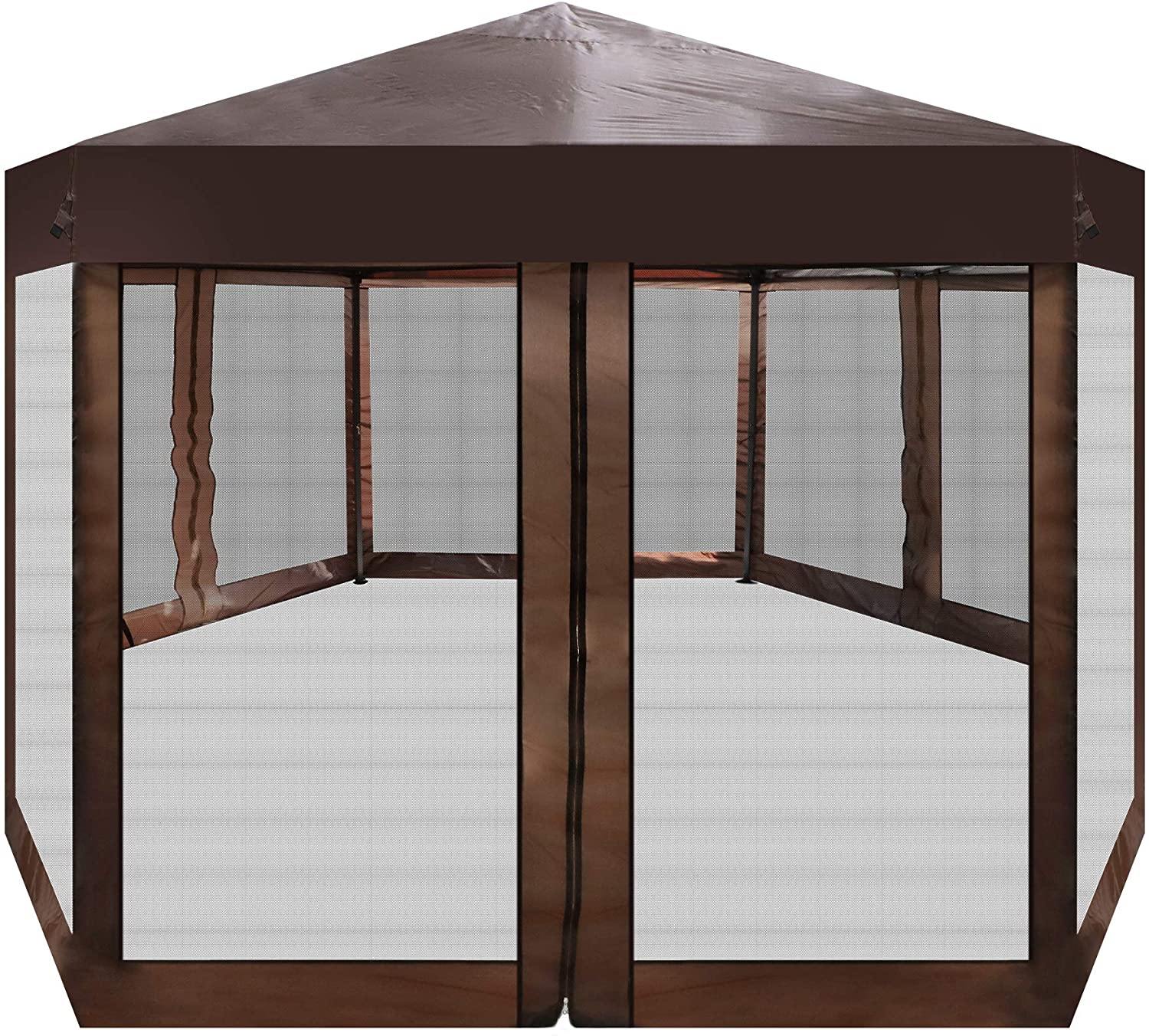 6.5' x 6.5' Outdoor Gazebo Patio Hexagonal Canopy Tent Sun Shade with Mosquito Netting and Carry Bag for Backyard Party - Bosonshop