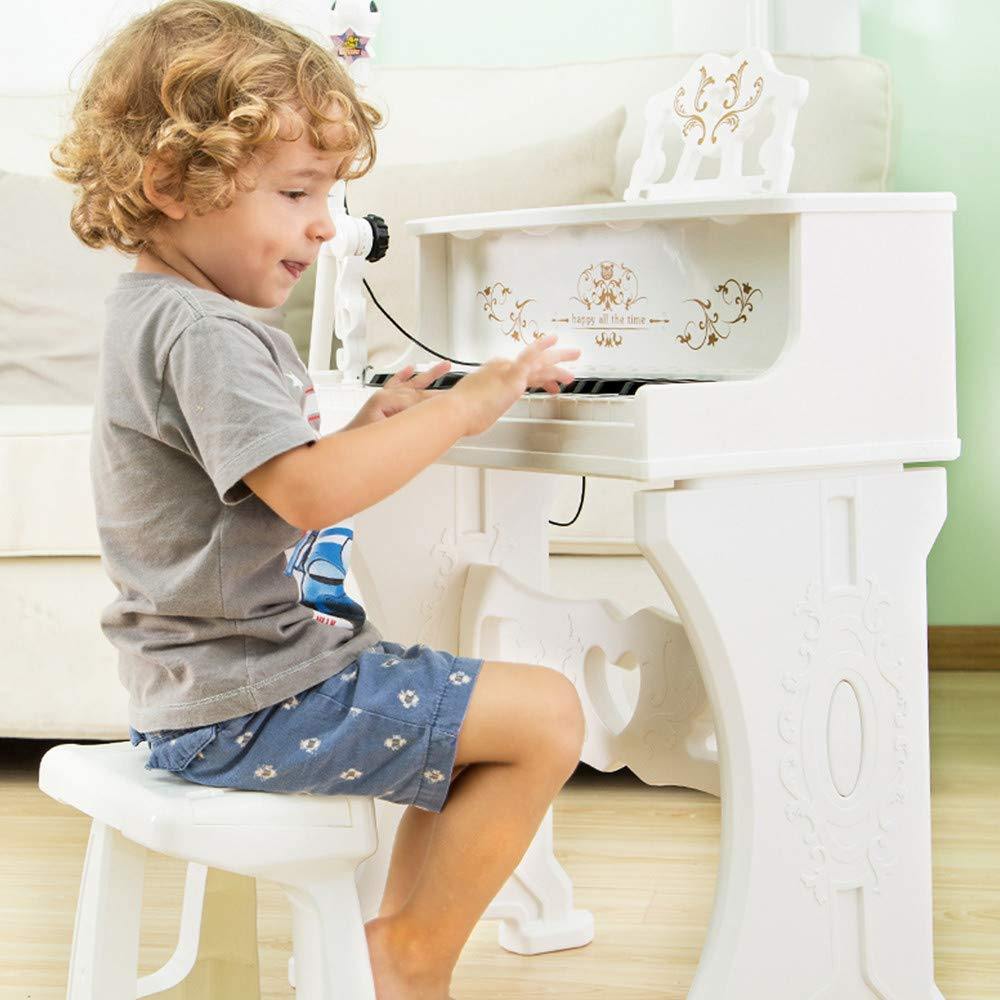 Bosonshop Kids Toy Grand Piano with 37-Key Keyboard Stool and Microphone Little Princess, White