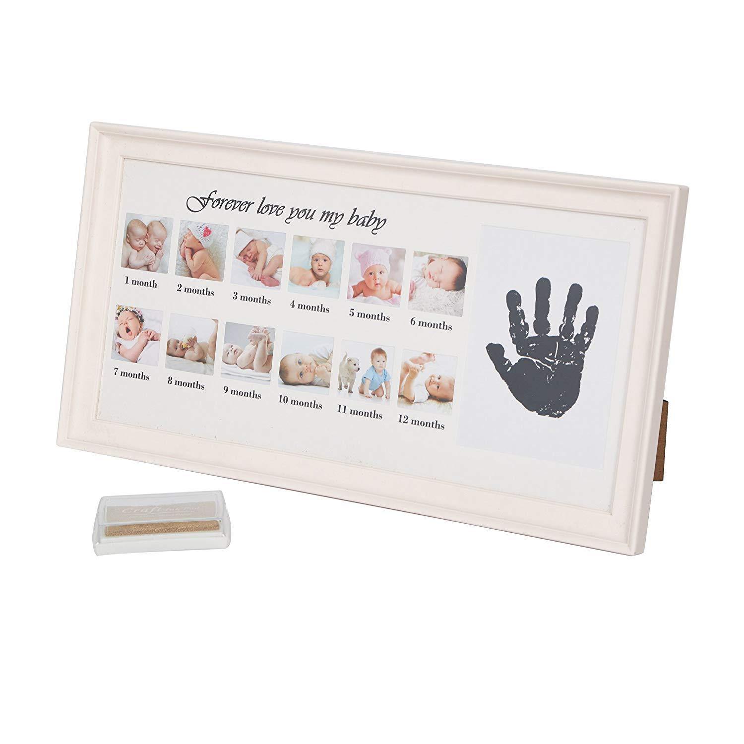 Bosonshop Baby Handprint Kit & Footprint Photo Frame for Newborn Girls and Boys, Pink