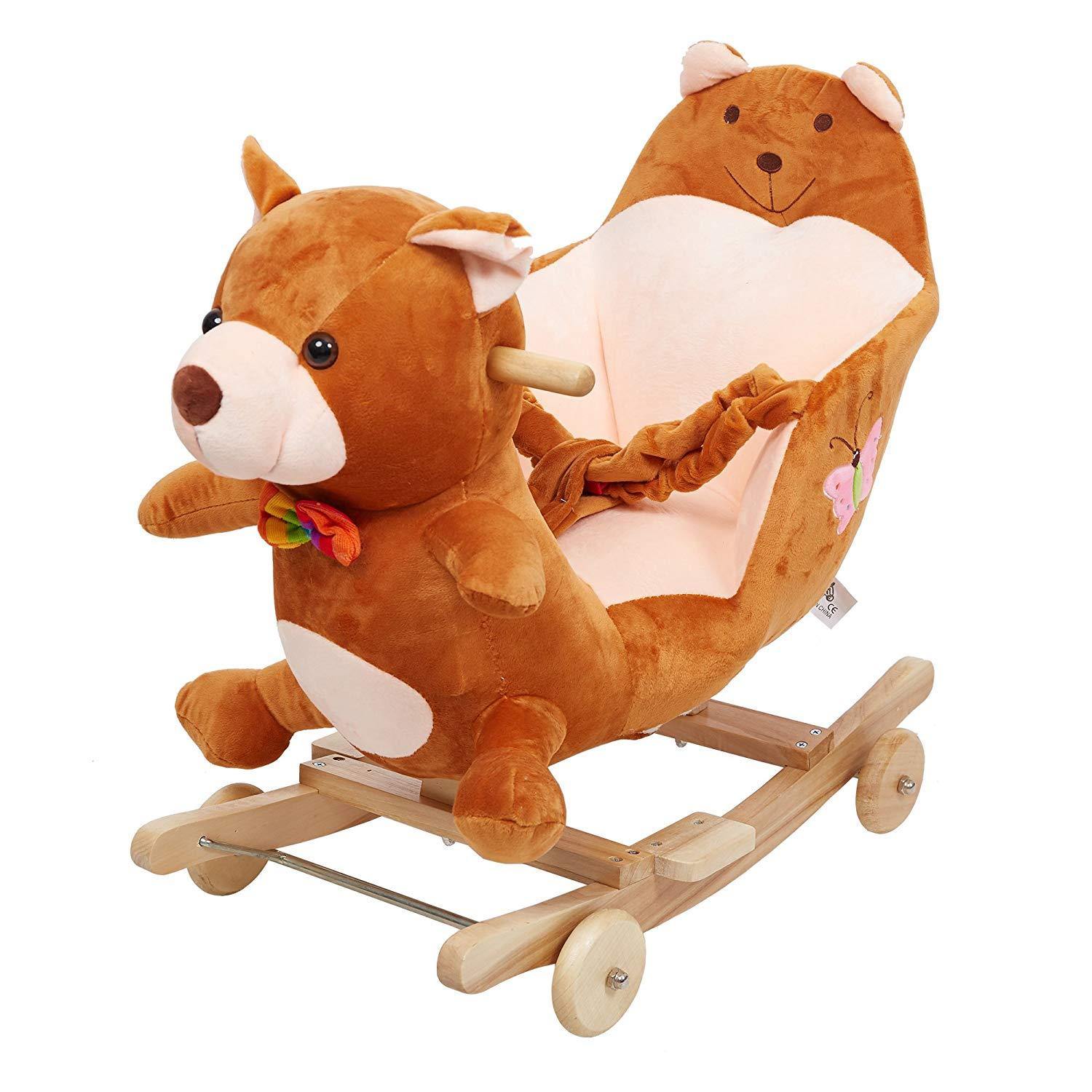 Bosonshop Children Wooden& Plush Rocking Horse Toy,Brown Bear