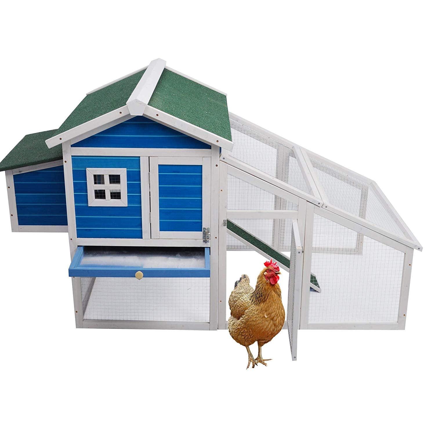 Bosonshop Bunny Hen Cage House Large Chicken Coop, Wooden Pet Home for Small Animals with Run Nest