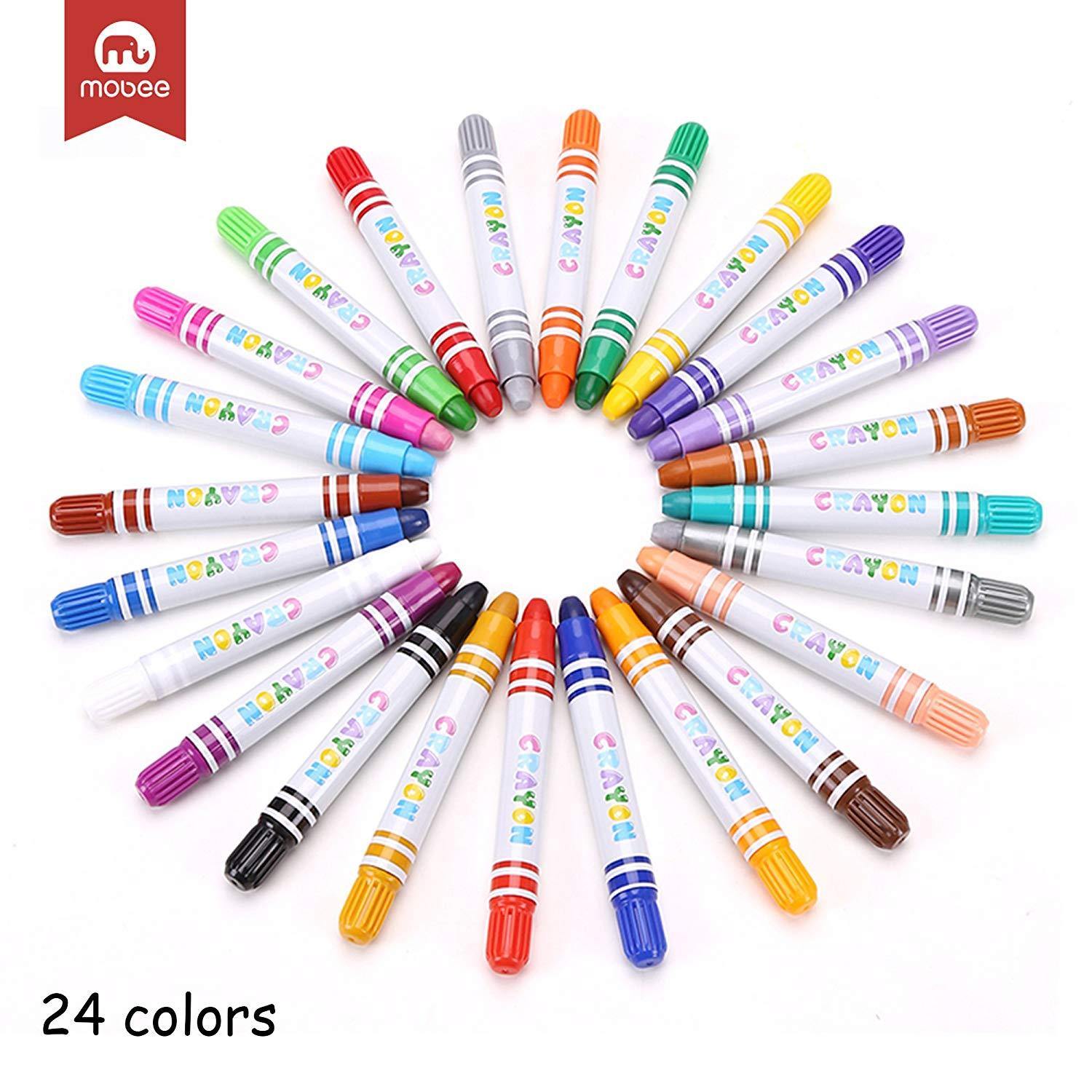Bosonshop 24 Color Pack Baby Silky Crayon Smooth Gilter Crayons Toddler Non Toxic Washable Crayon 3 in 1 Effect