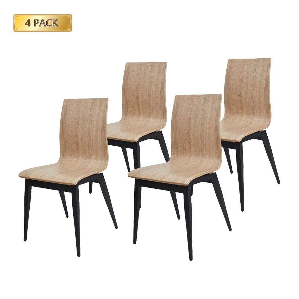 Bosonshop Kitchen & Dining Room Chairs with Bentwood and Metal Legs Set of 4 Oak