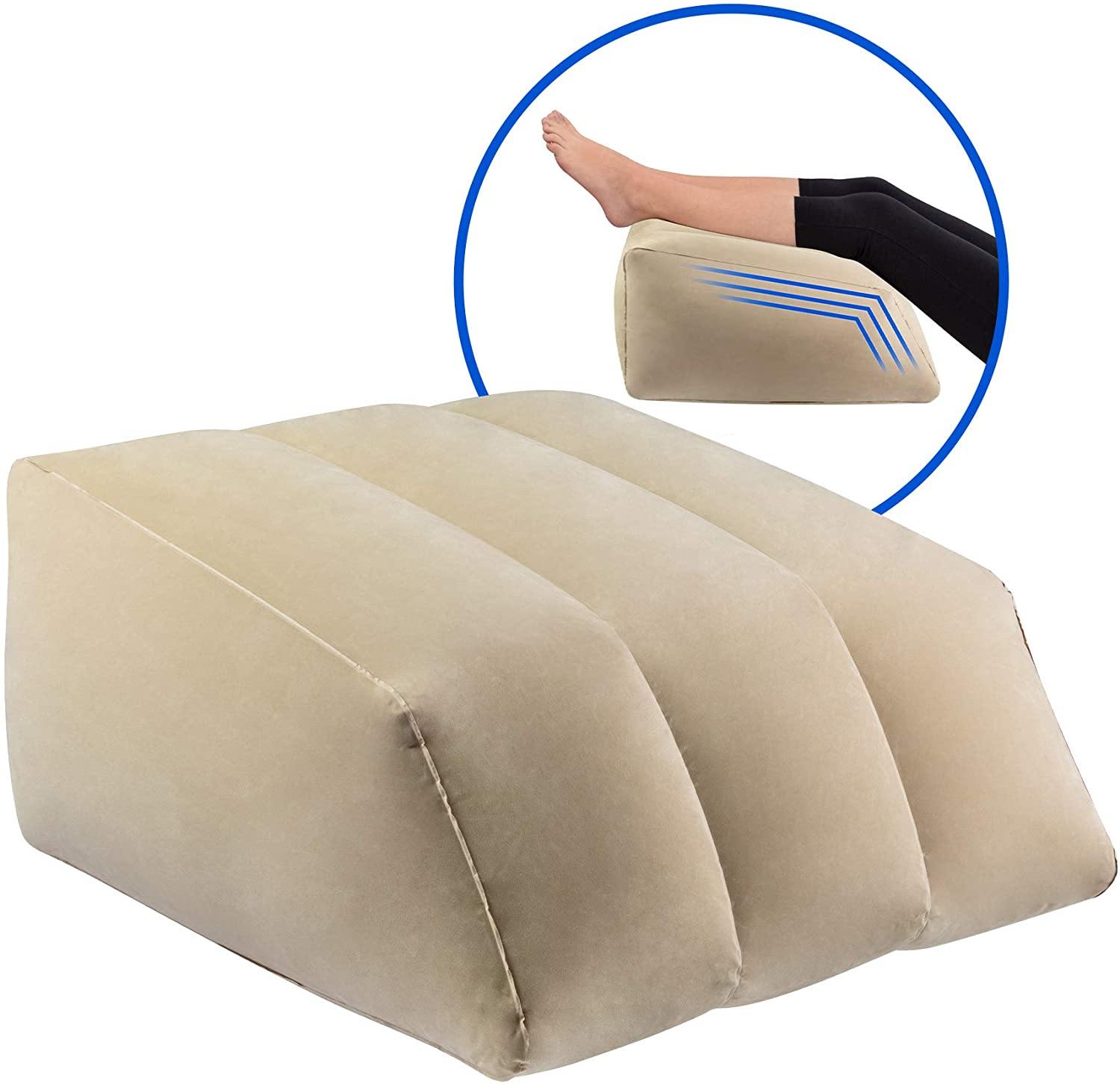 Inflatable Foot Rest Pillow Leg Rest Cushion Washable Travel Bed Wedge Pillow, Khaki - Bosonshop