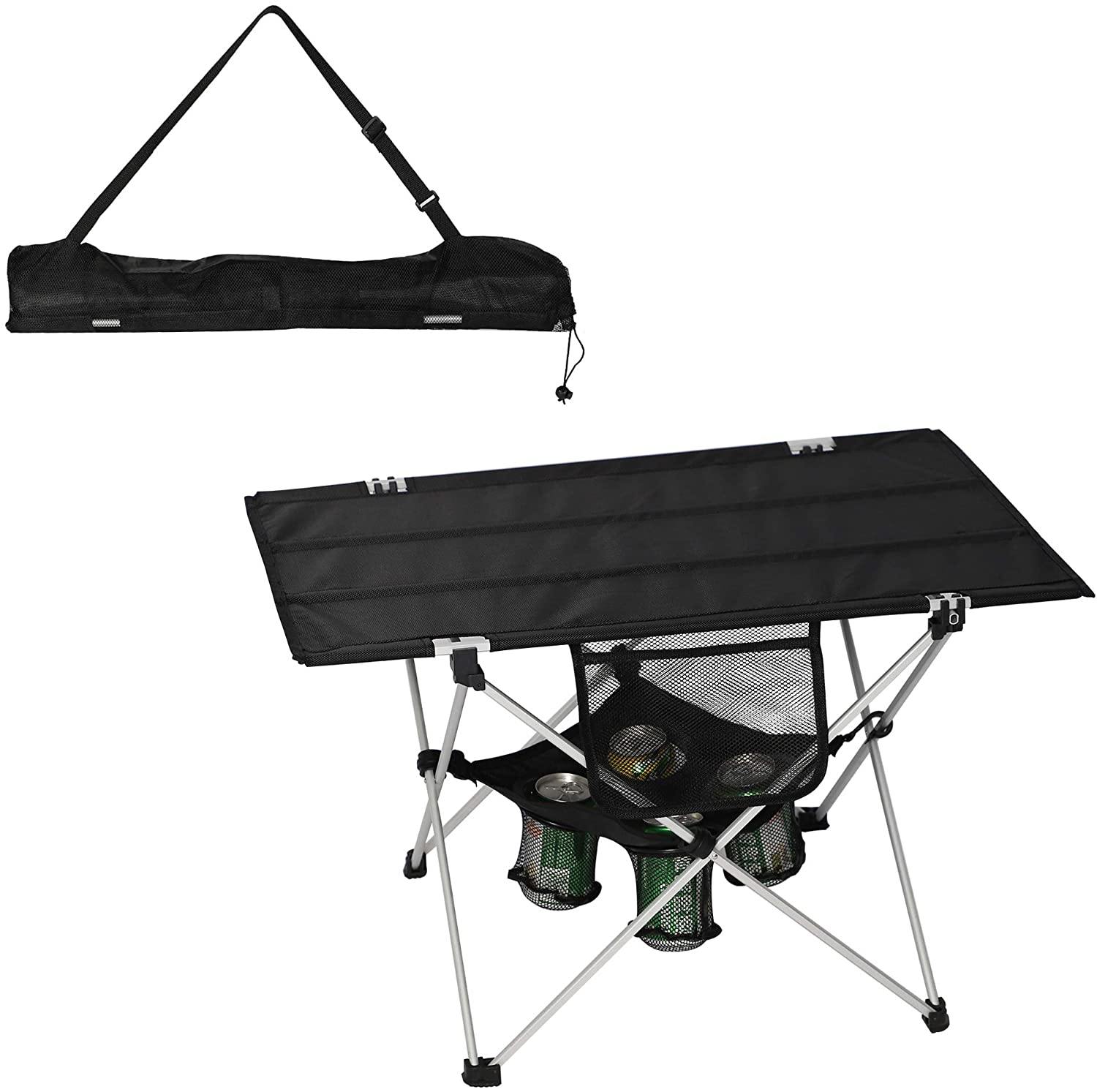 Folding Camping Table Ultralight Outdoor Beach BBQ Picnic Fishing Table with Cup Holders and Carry Bag - Bosonshop